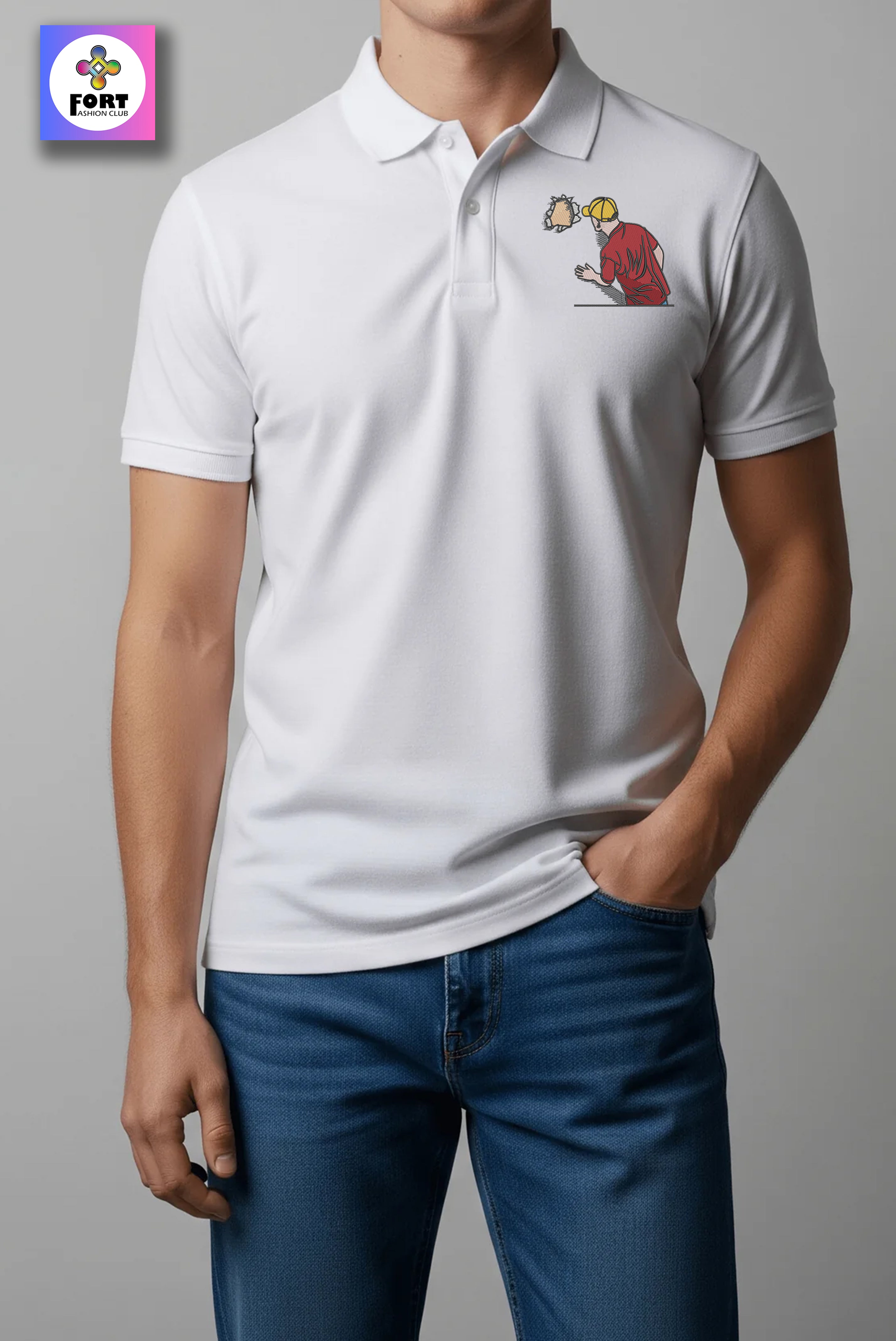 CRAZY EMBROIDERY UNISEX ( COLLAR ) T-SHIRT - CREATIVE