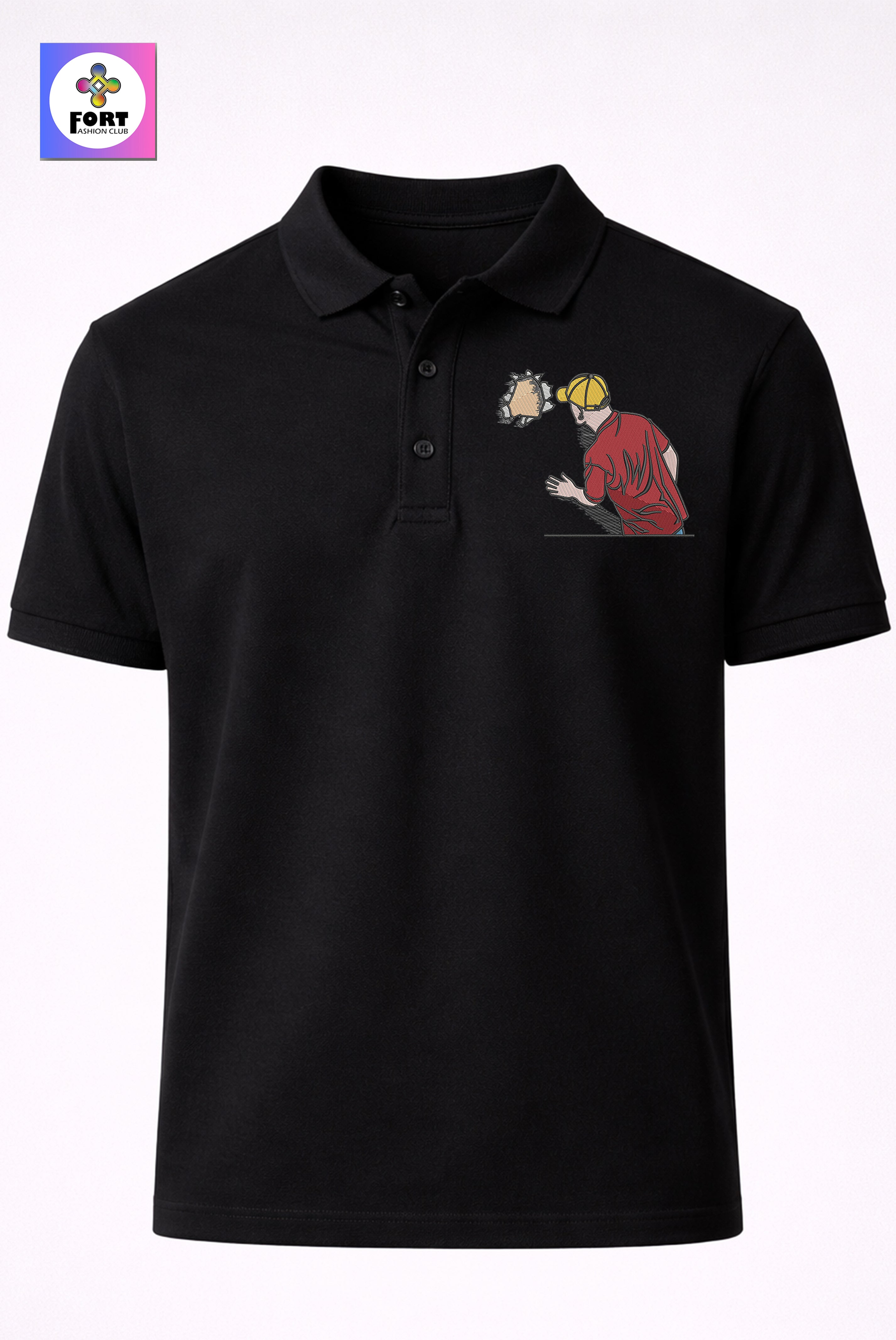 CRAZY EMBROIDERY UNISEX ( COLLAR ) T-SHIRT - CREATIVE FORT FASHION CLUB