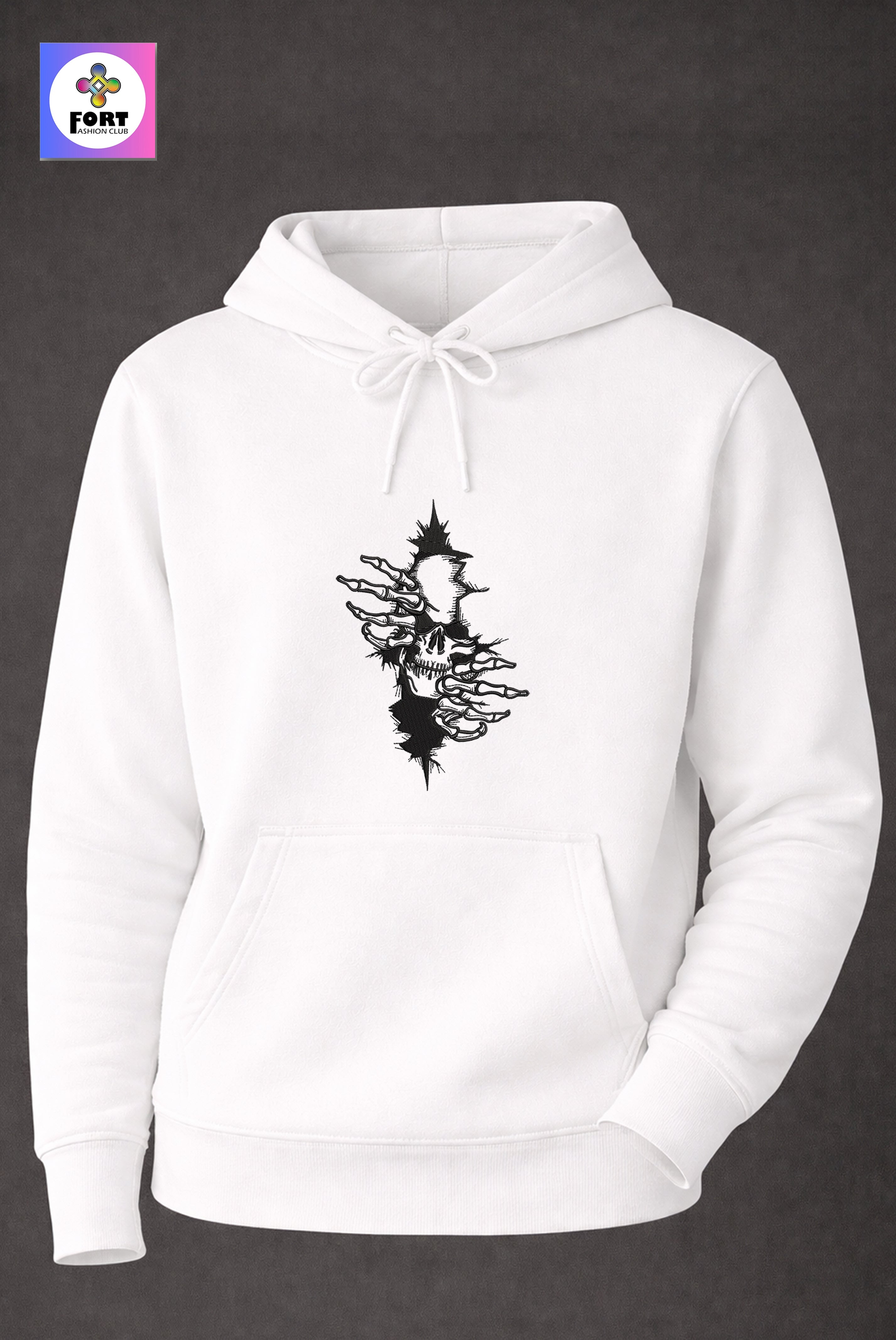 CRAZY EMBROIDERY UNISEX HOODIE – ARTY SKULL FORT FASHION CLUB