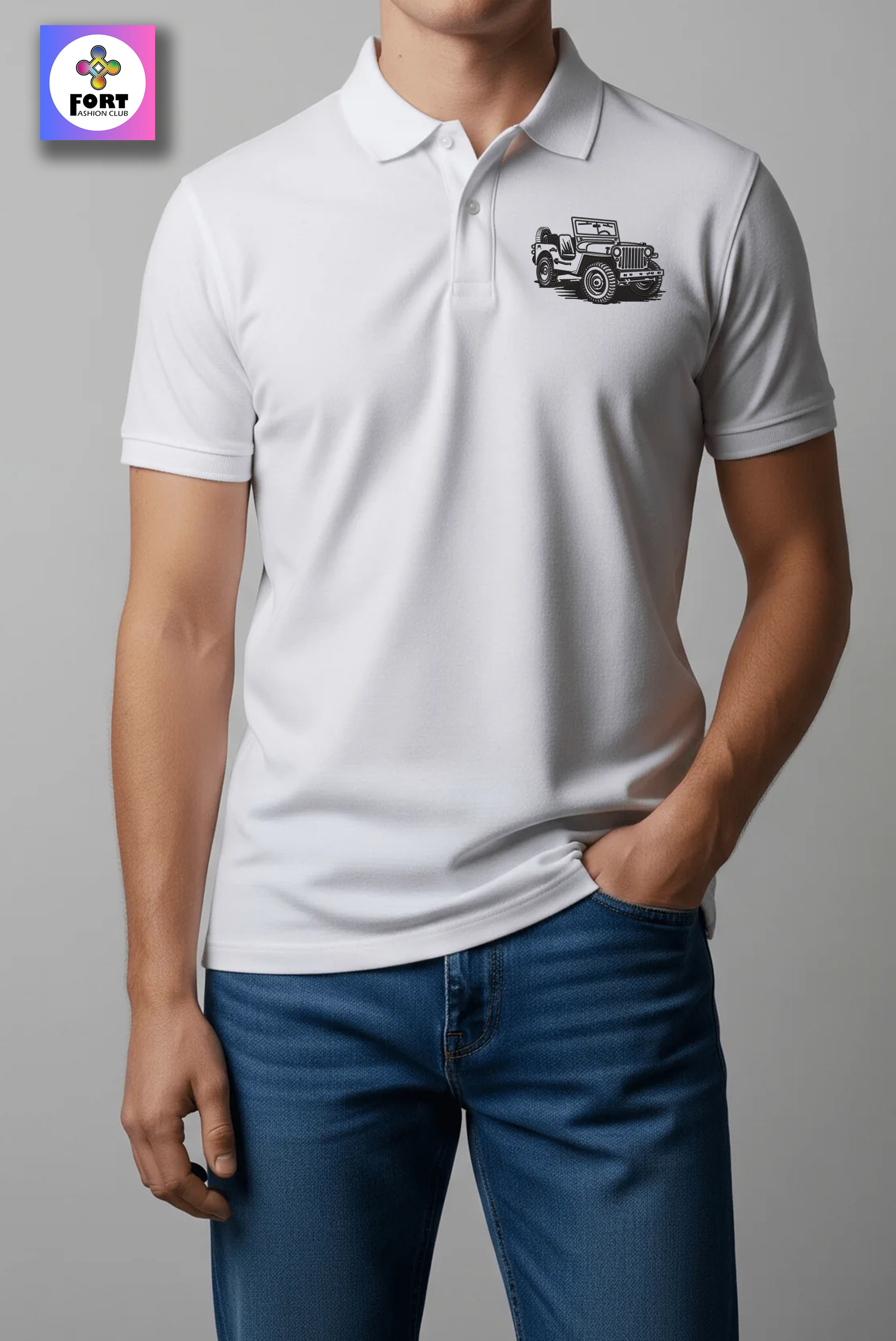 CRAZY EMBROIDERY UNISEX (COLLAR) T-SHIRT - JEEP