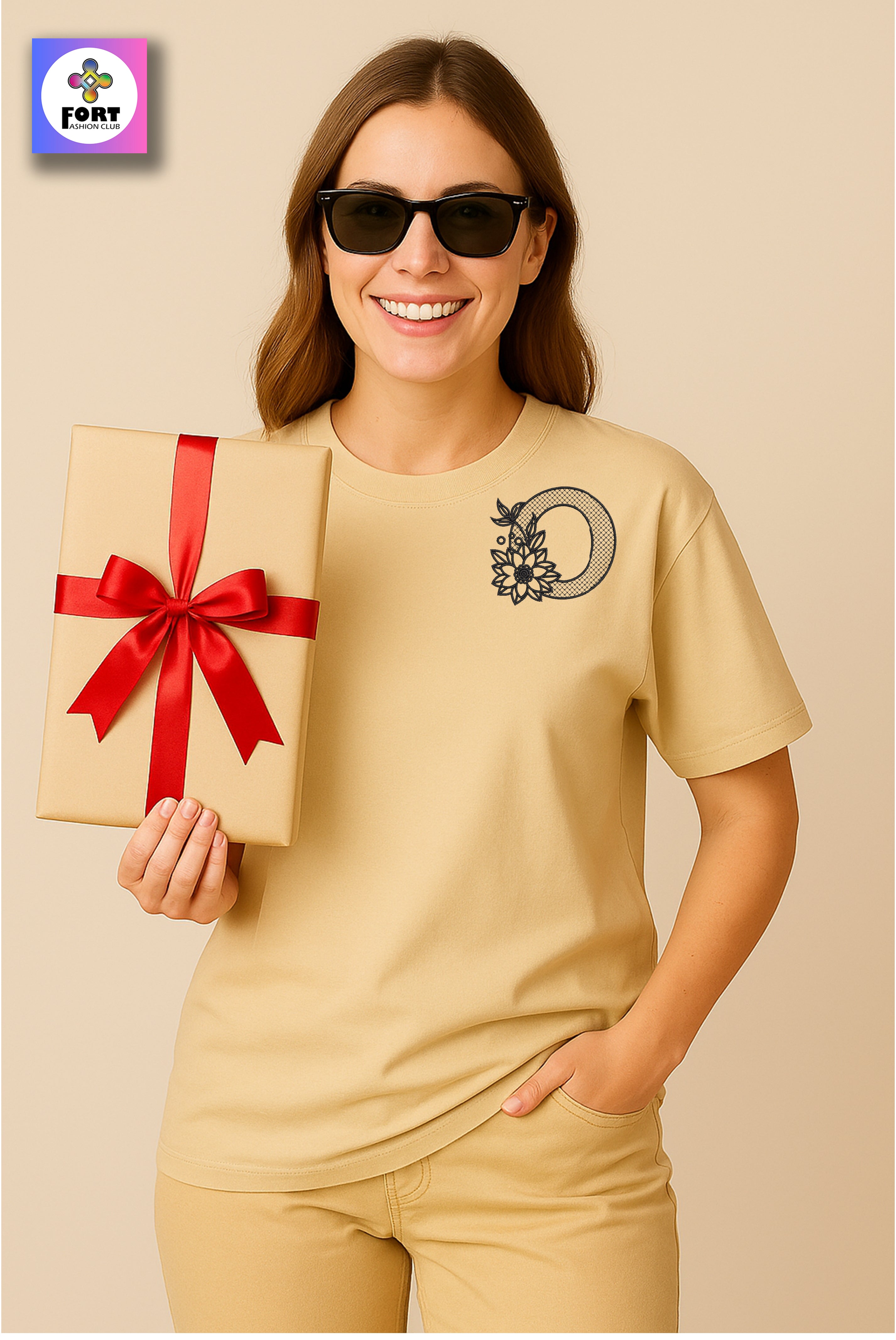 PREMIUM  ALPHABET EMBROIDERY UNISEX (DROP SHOULDER) T-SHIRT