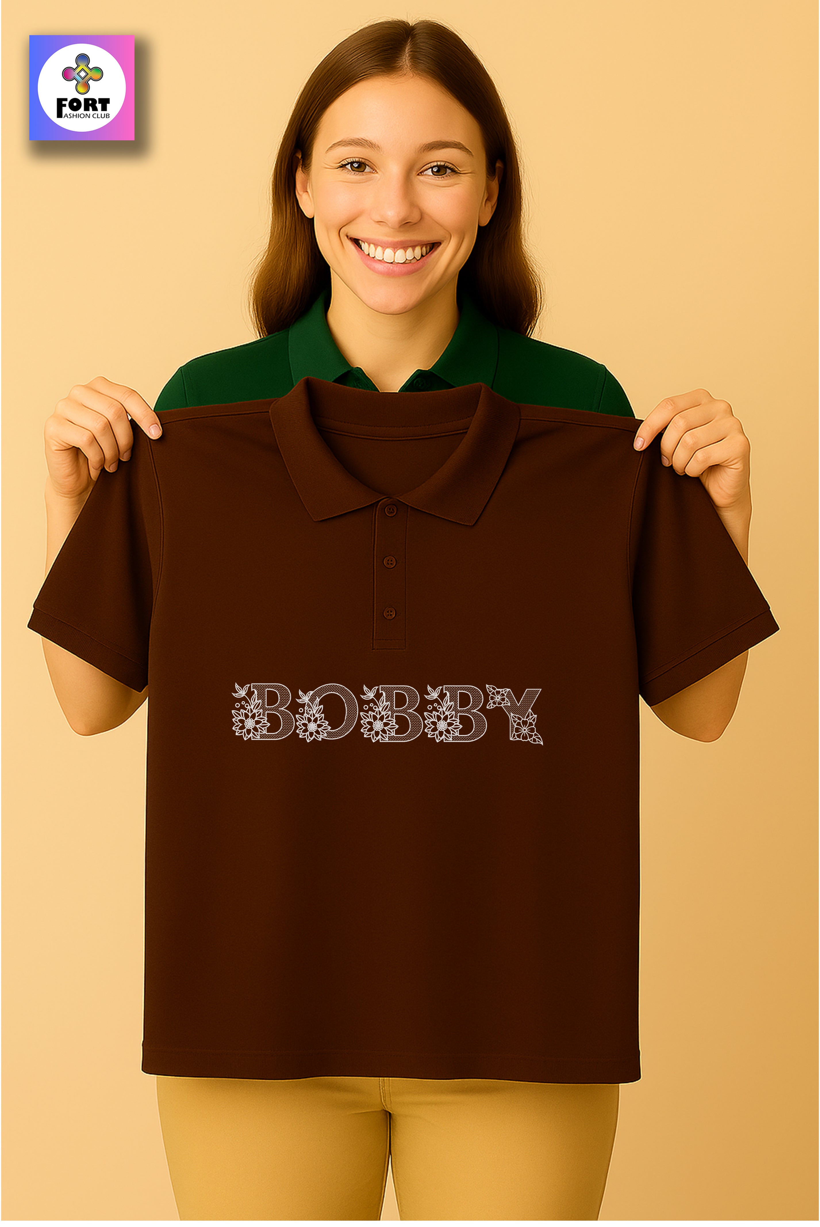 PREMIUM  ALPHABET EMBROIDERY UNISEX- (COLLAR) T-SHIRT
