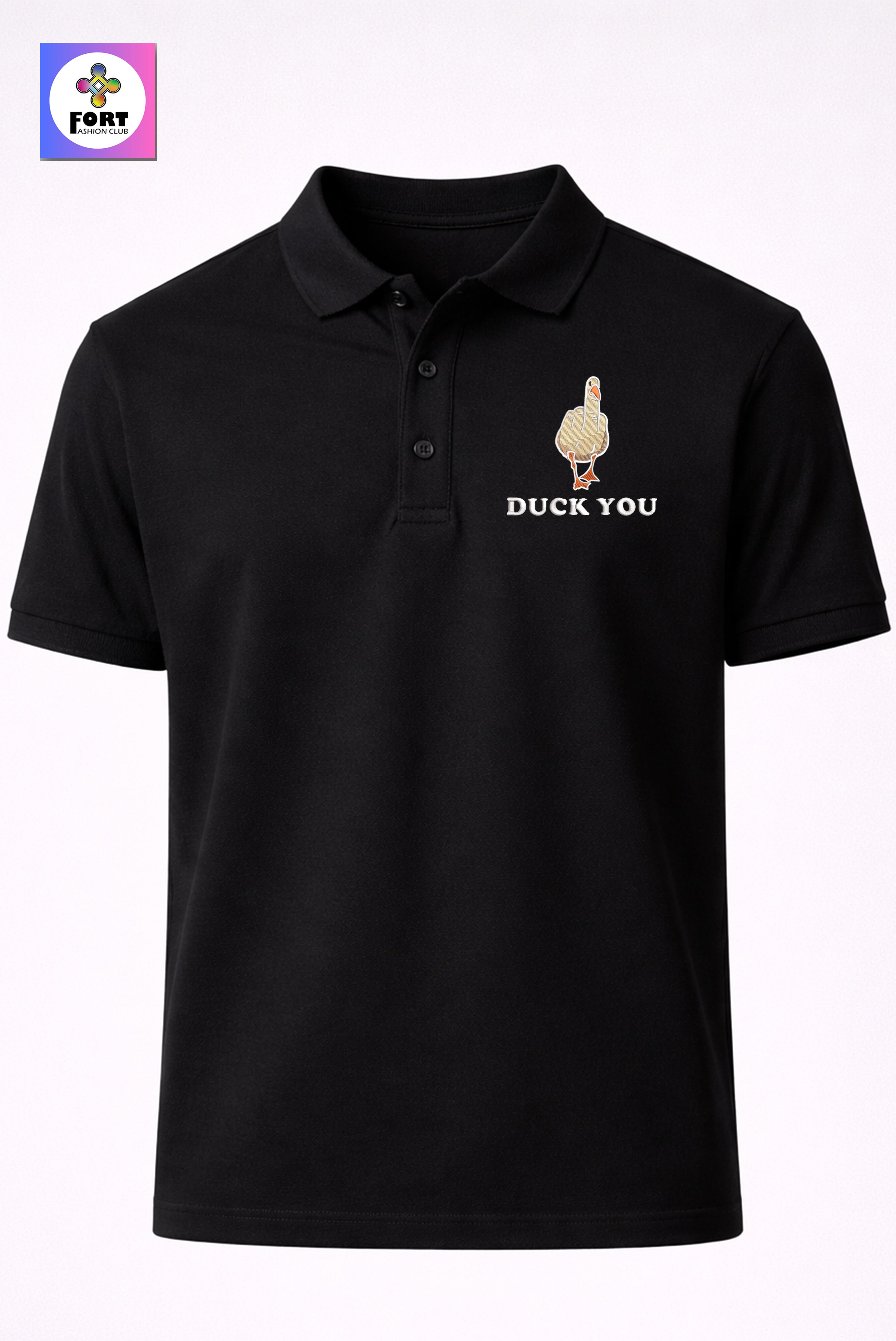 CRAZY EMBROIDERY UNISEX (COLLAR) T-SHIRT - DUCK FORT FASHION CLUB