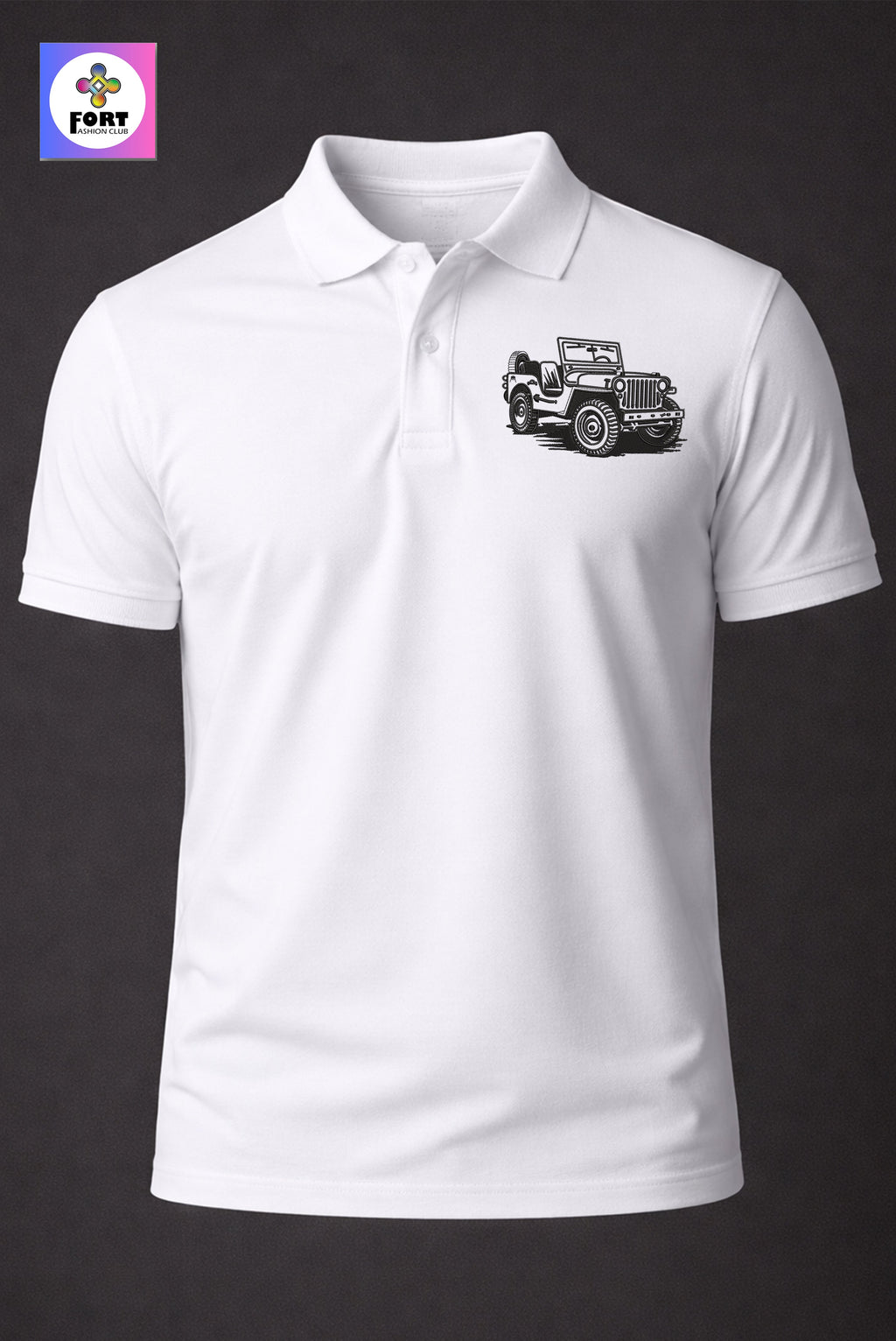 CRAZY EMBROIDERY UNISEX (COLLAR) T-SHIRT - JEEP FORT FASHION CLUB