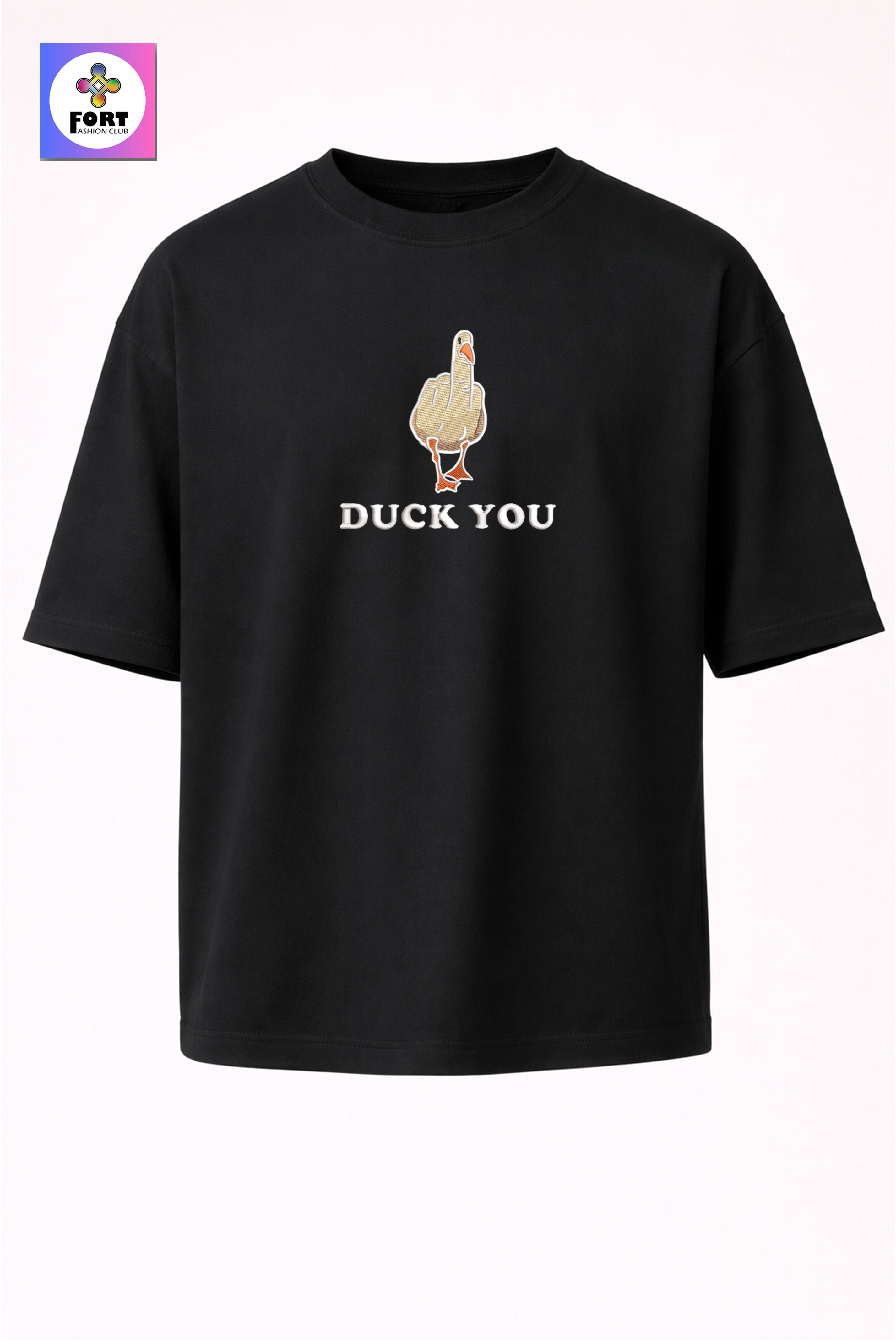 CRAZY EMBROIDERY UNISEX OVERSIZED T-SHIRT (DROP SHOULDER) – DUCK FORT FASHION CLUB