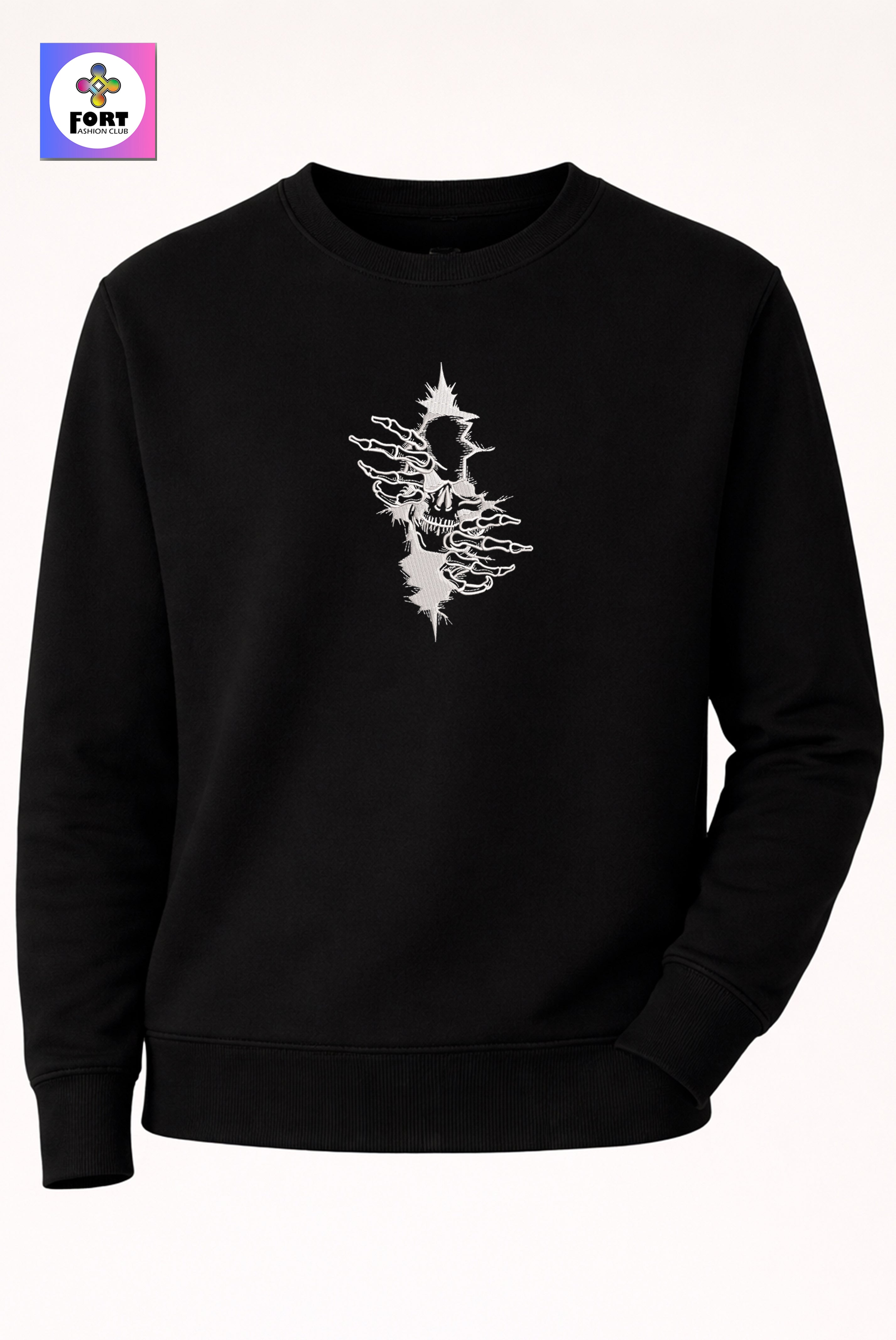 CRAZY EMBROIDERY UNISEX SWEATSHIRT – ARTY SKULL FORT FASHION CLUB