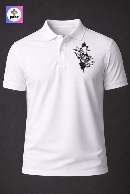 CRAZY EMBROIDERY UNISEX (COLLAR) T-SHIRT - ARTY SKULL