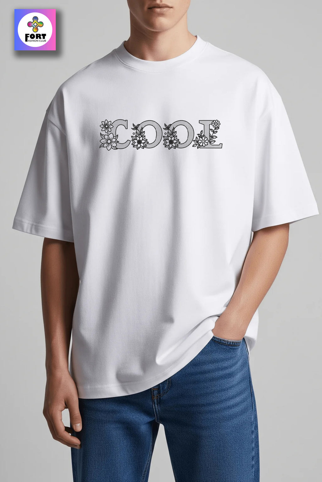 PREMIUM  ALPHABET EMBROIDERY UNISEX (DROP SHOULDER) T-SHIRT