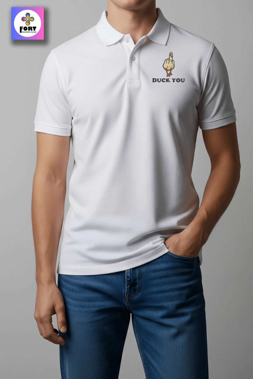 CRAZY EMBROIDERY UNISEX (COLLAR) T-SHIRT - DUCK