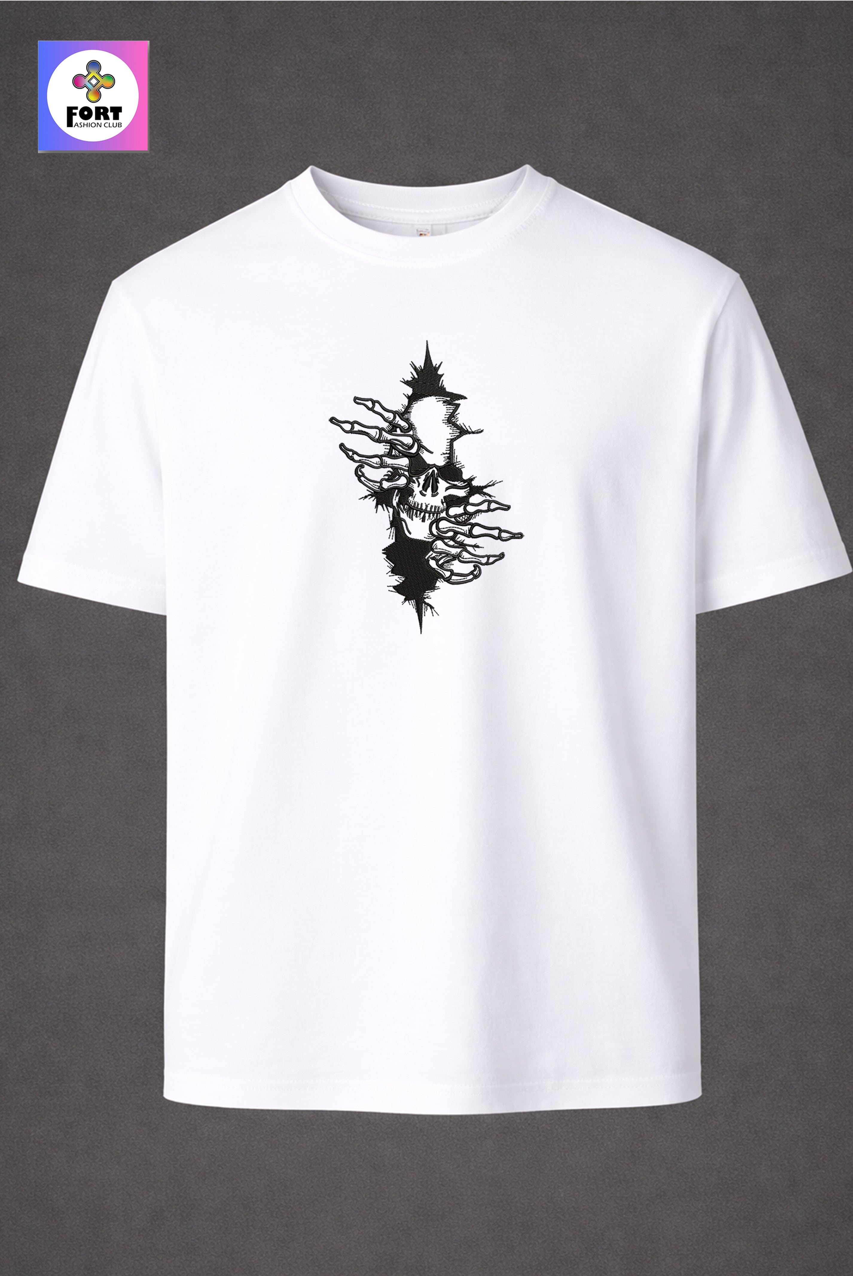 CRAZY EMBROIDERY UNISEX T-SHIRT – ARTY SKULL FORT FASHION CLUB