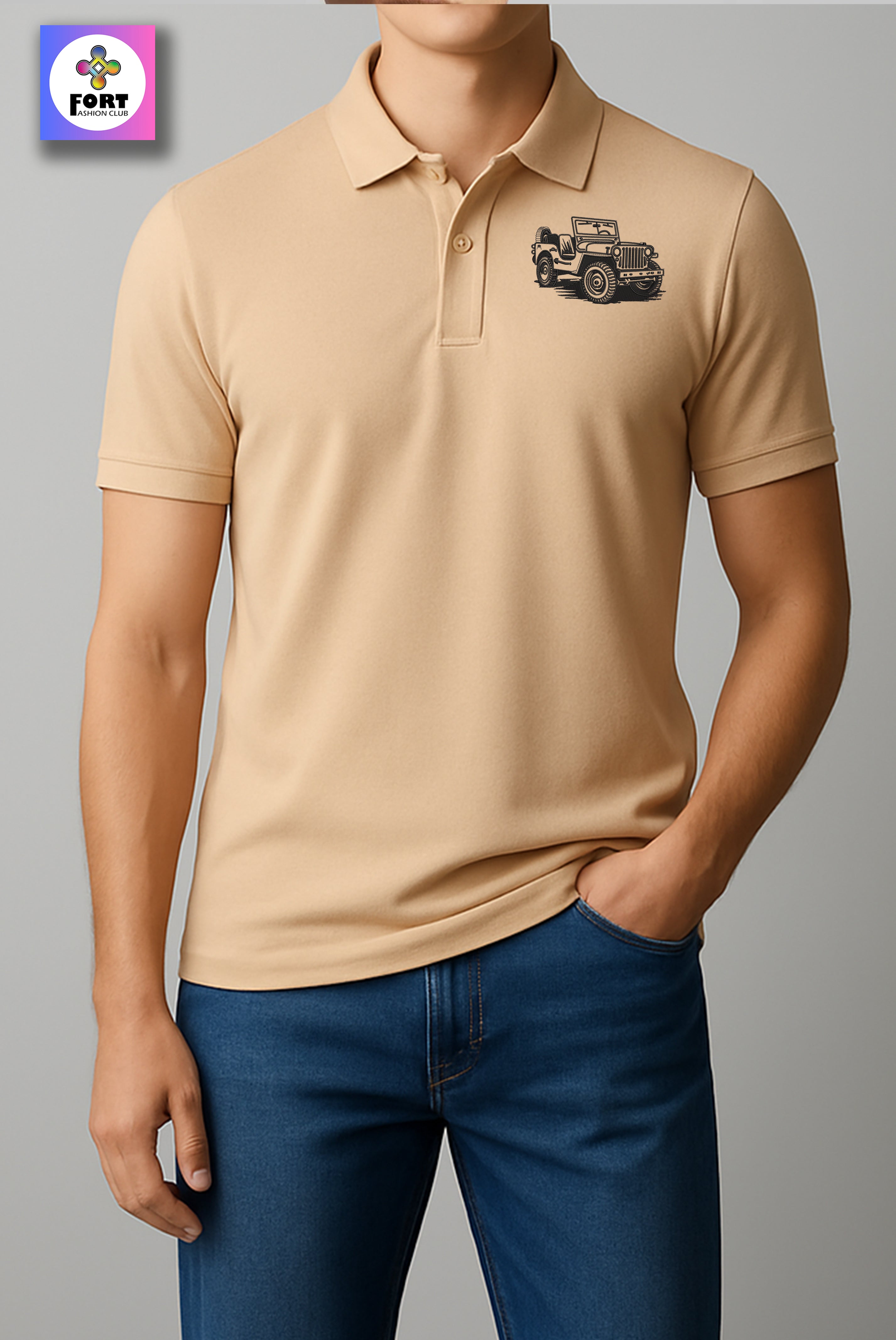 CRAZY EMBROIDERY UNISEX (COLLAR) T-SHIRT - JEEP