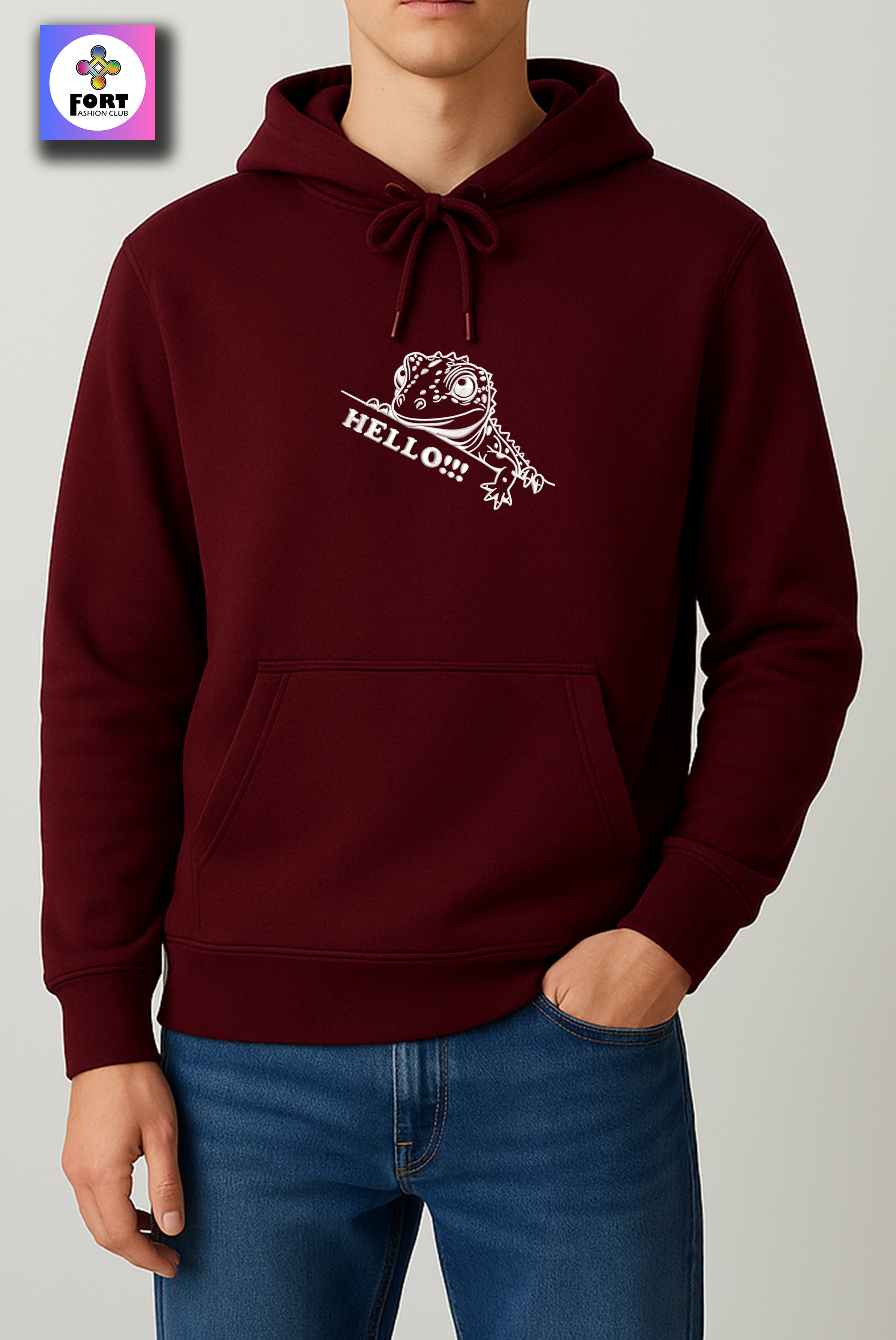 CRAZY EMBROIDERY UNISEX HOODIE – LIZARD