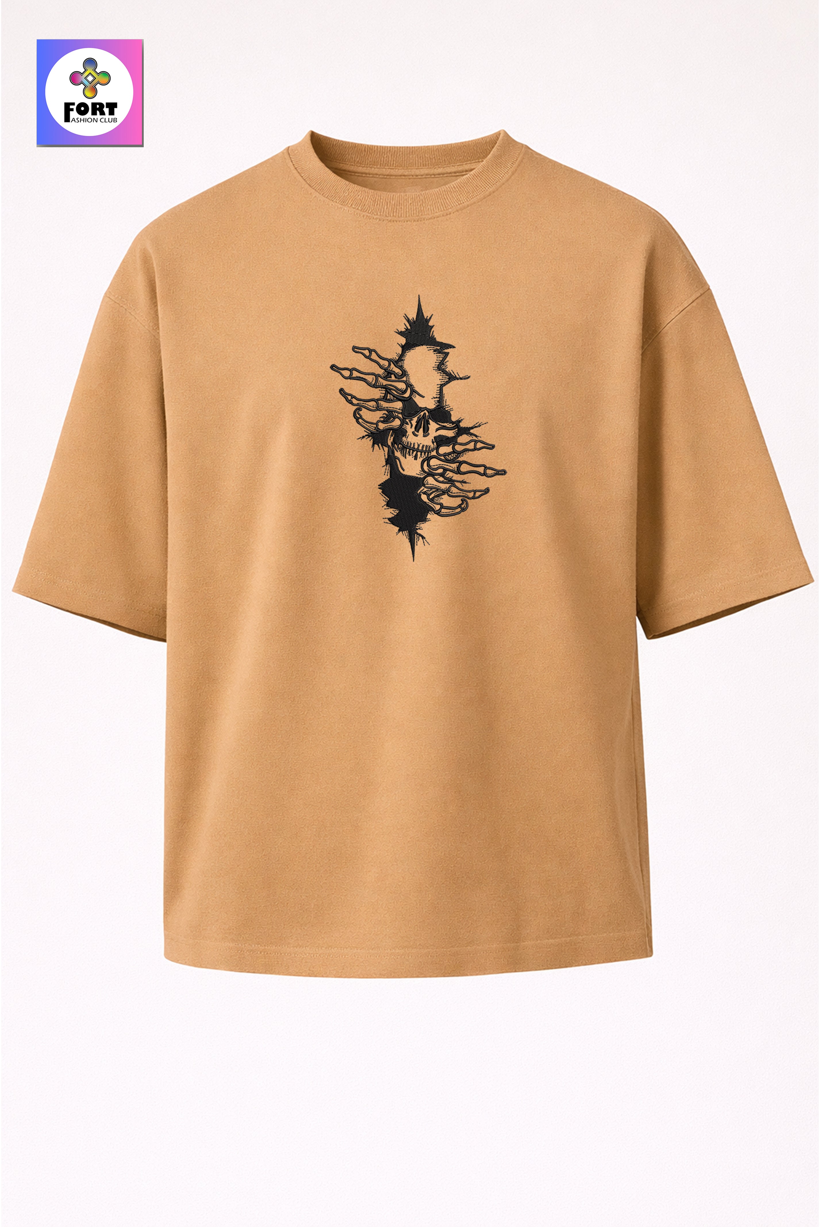 CRAZY EMBROIDERY UNISEX OVERSIZED T-SHIRT (DROP SHOULDER) – ARTY SKULL FORT FASHION CLUB