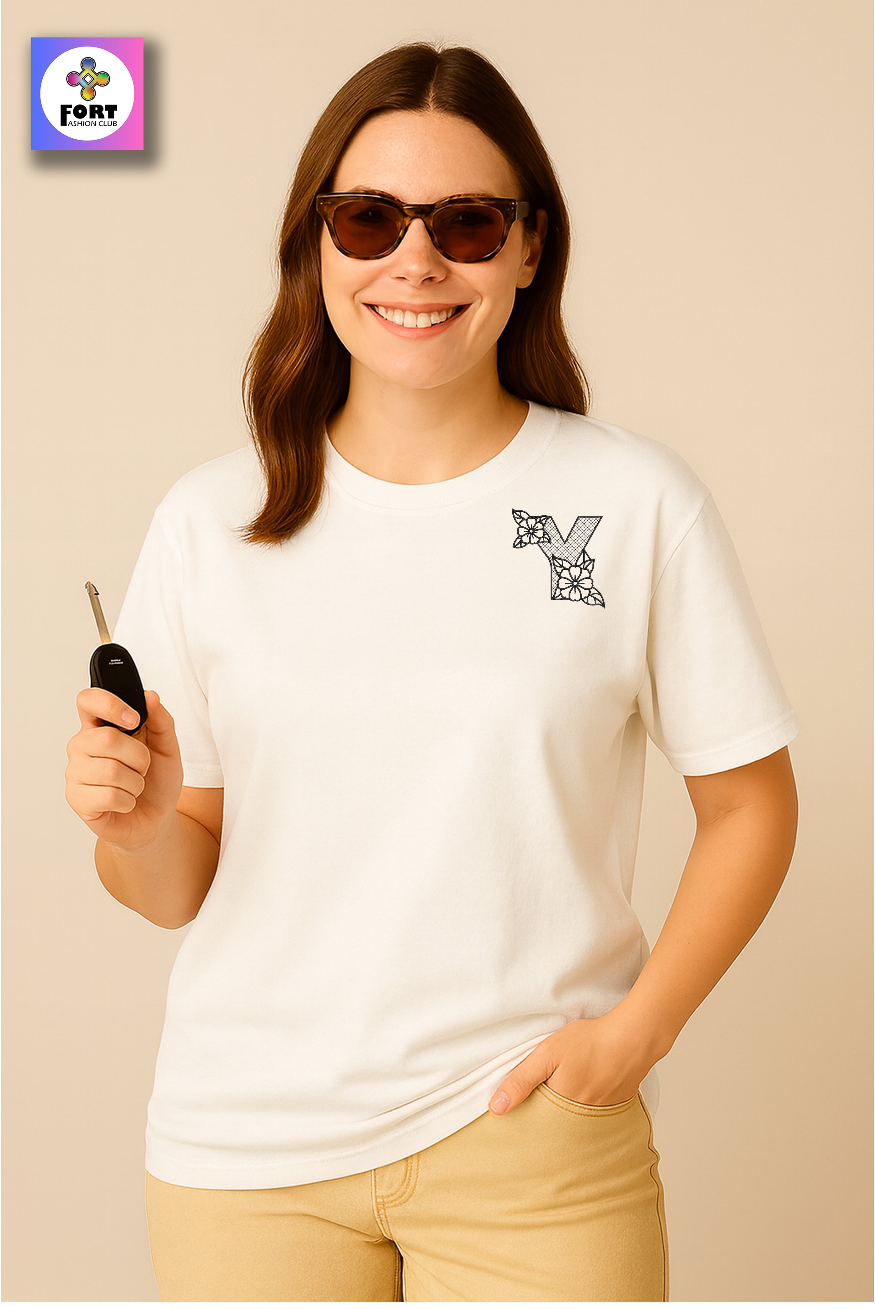 PREMIUM  ALPHABET EMBROIDERY UNISEX (DROP SHOULDER) T-SHIRT