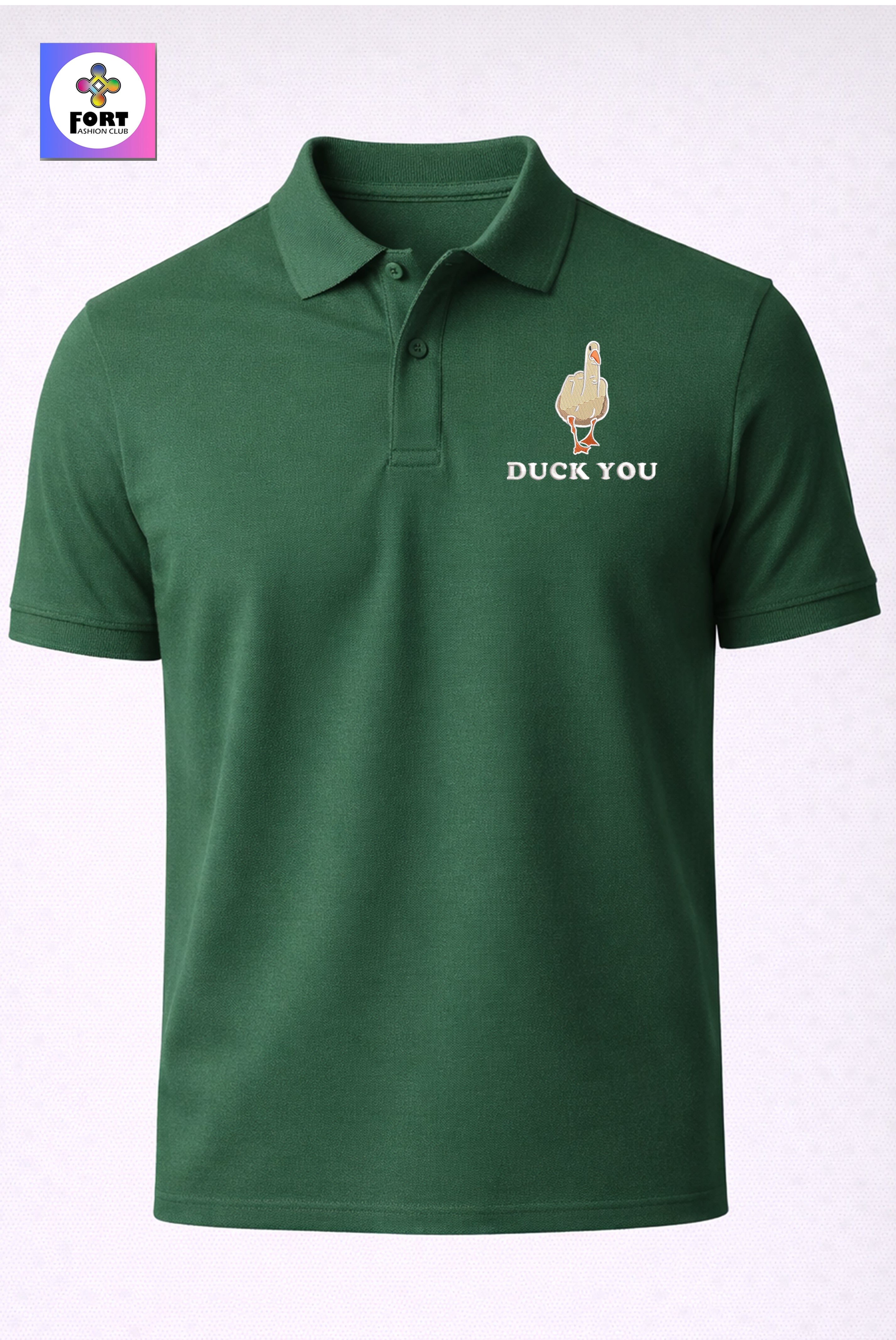 CRAZY EMBROIDERY UNISEX (COLLAR) T-SHIRT - DUCK FORT FASHION CLUB