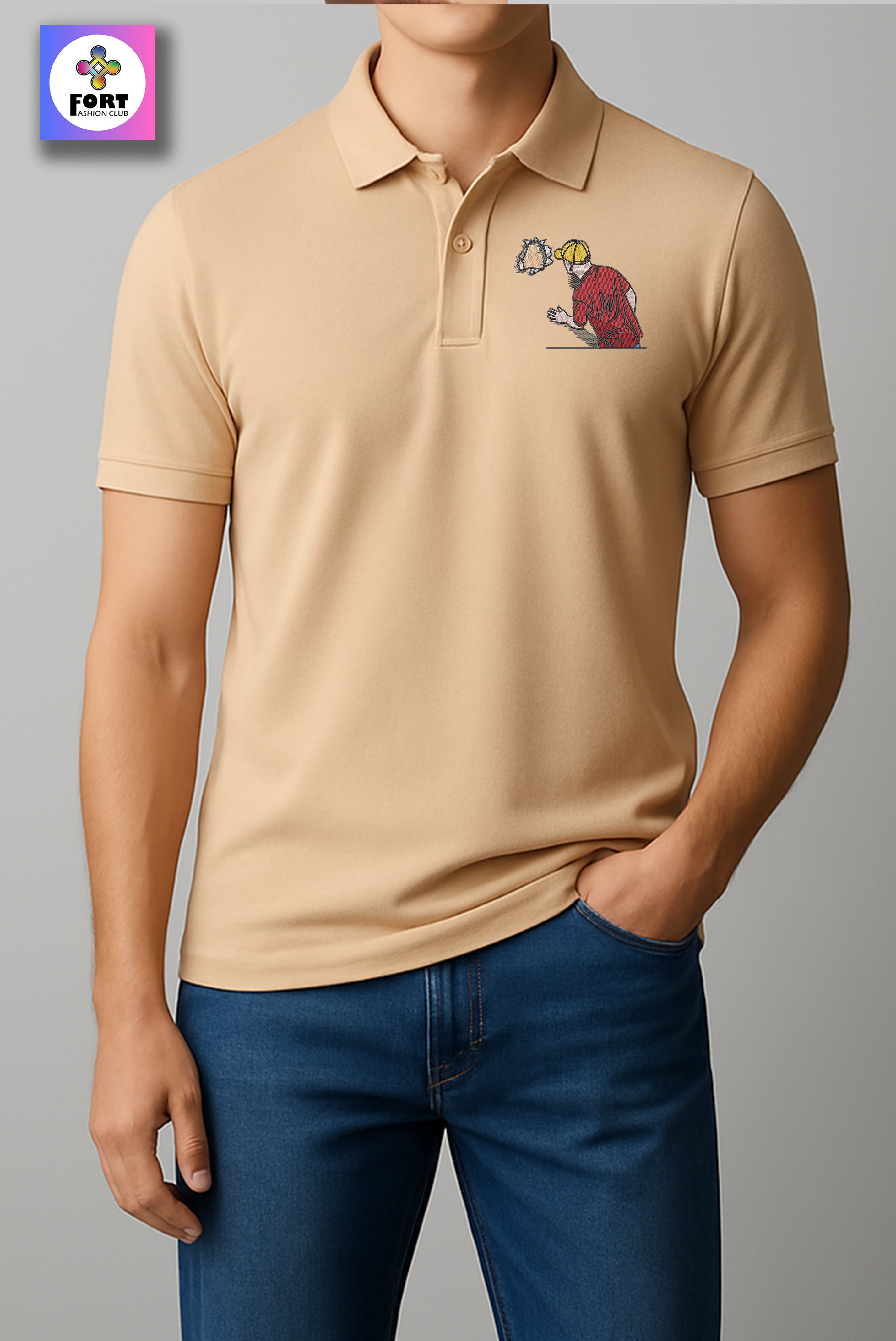 CRAZY EMBROIDERY UNISEX ( COLLAR ) T-SHIRT - CREATIVE