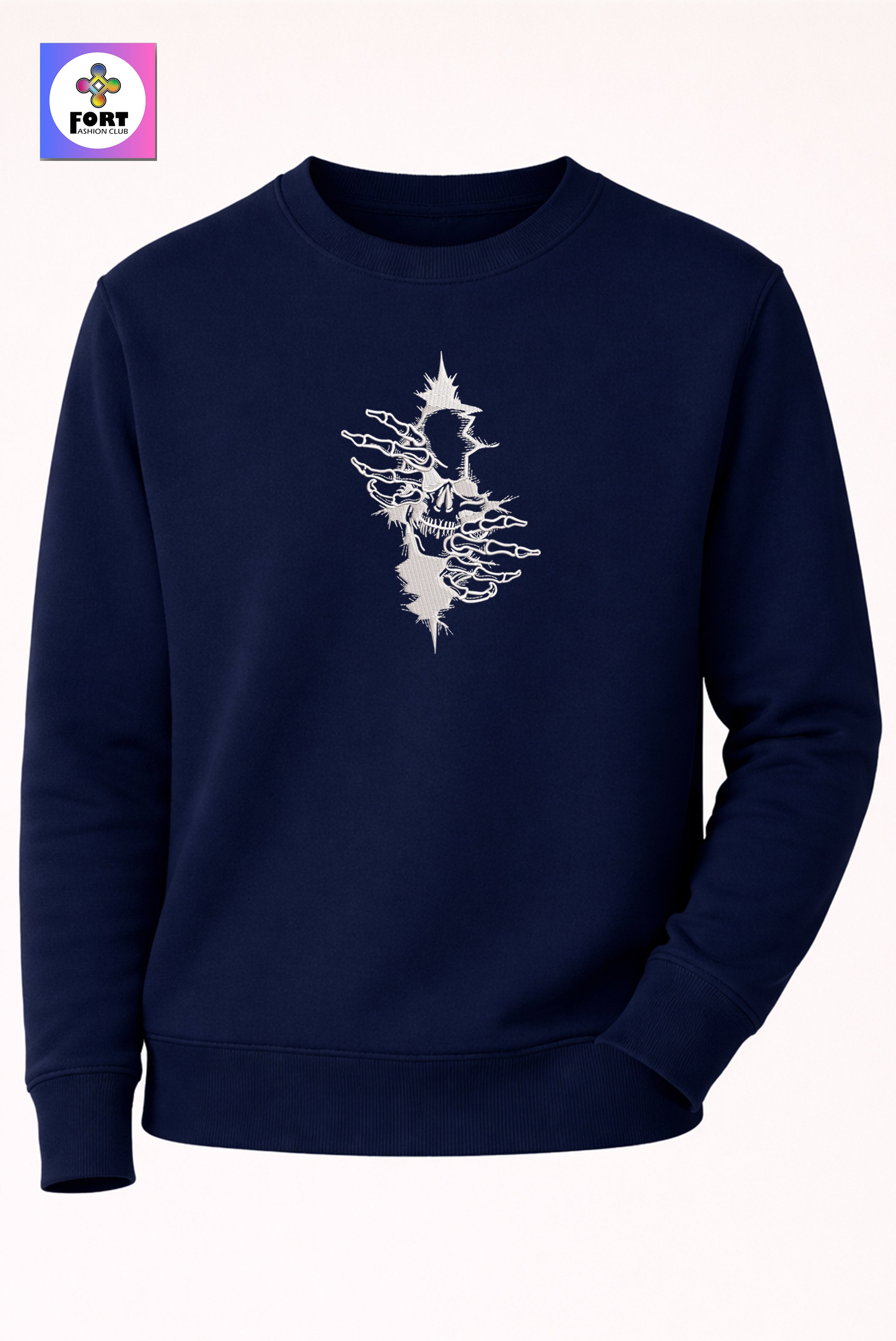CRAZY EMBROIDERY UNISEX SWEATSHIRT – ARTY SKULL FORT FASHION CLUB
