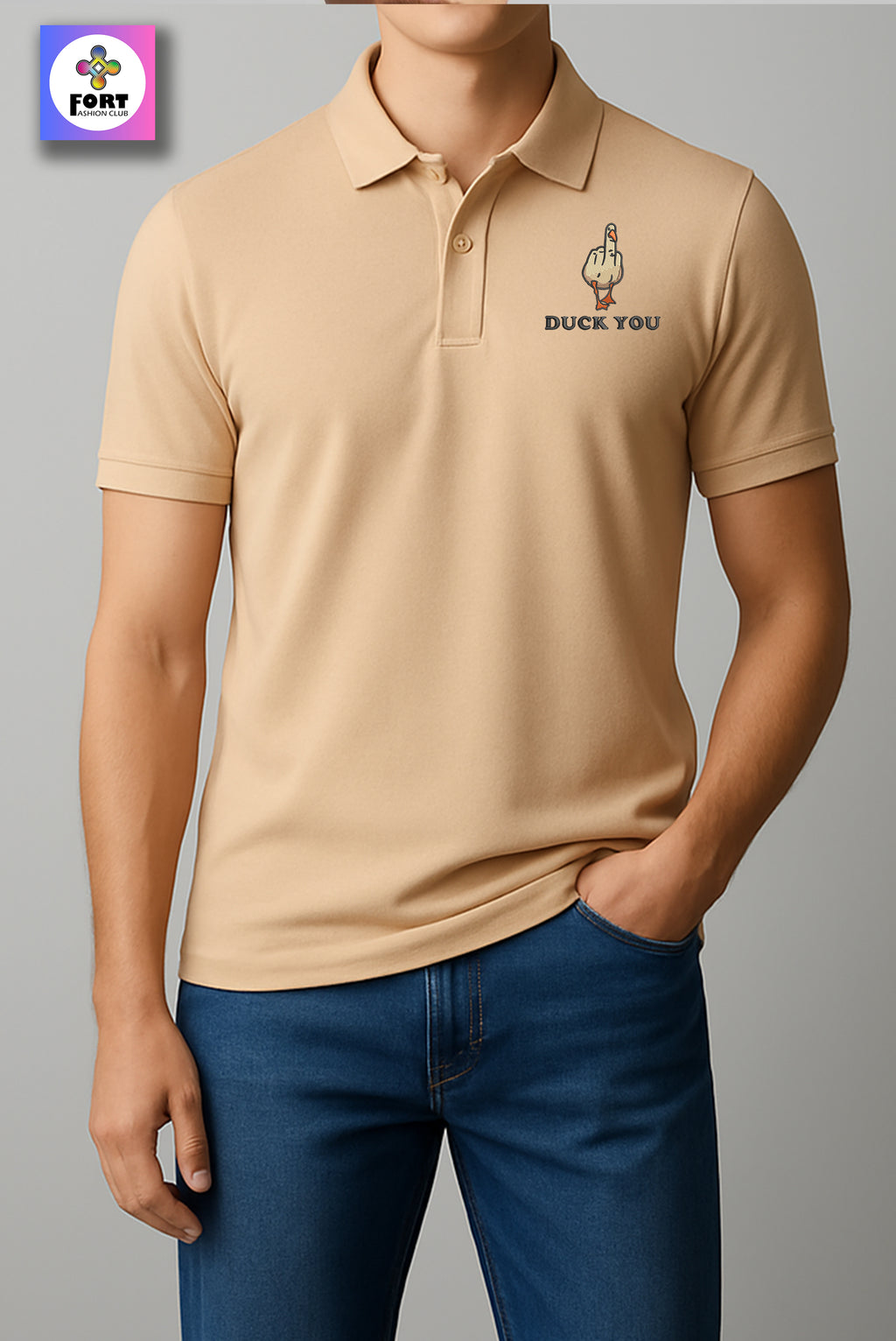 CRAZY EMBROIDERY UNISEX (COLLAR) T-SHIRT - DUCK