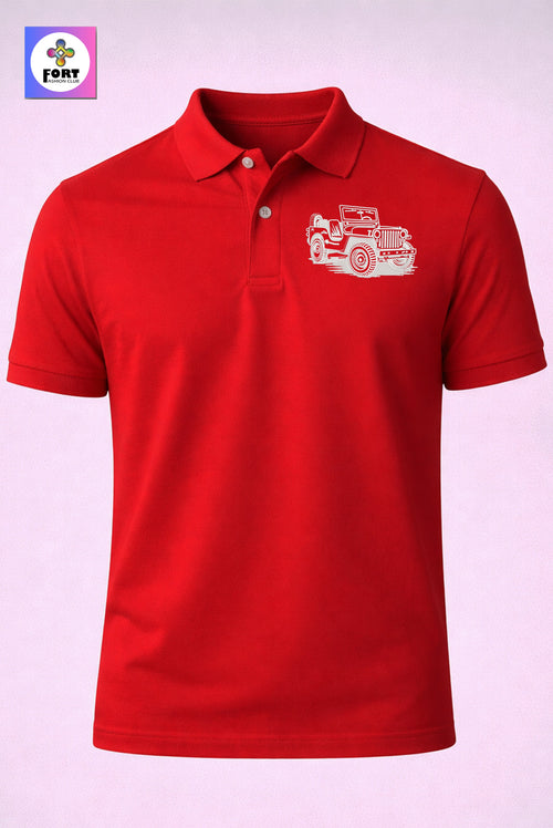 CRAZY EMBROIDERY UNISEX (COLLAR) T-SHIRT - JEEP FORT FASHION CLUB