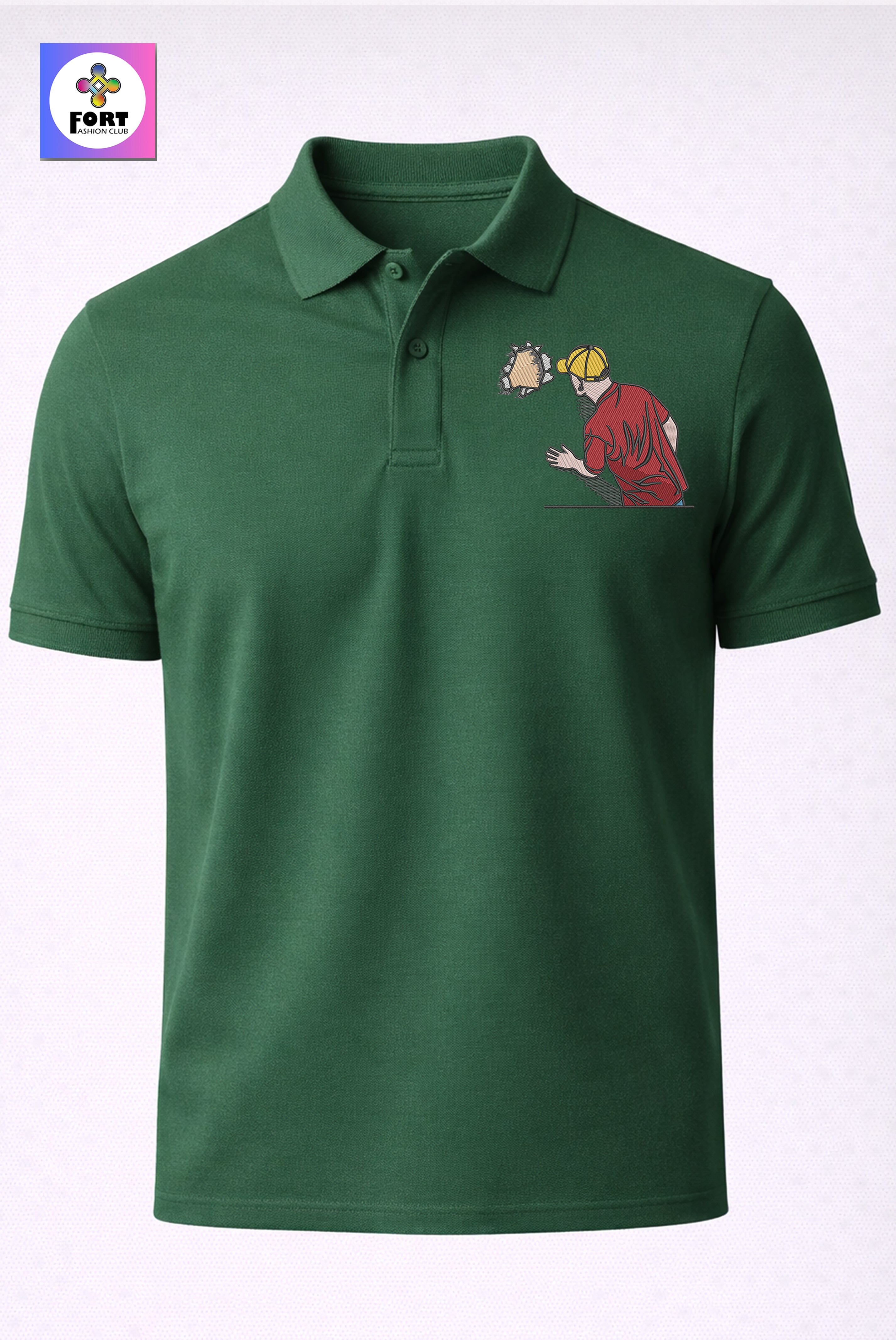 CRAZY EMBROIDERY UNISEX ( COLLAR ) T-SHIRT - CREATIVE FORT FASHION CLUB