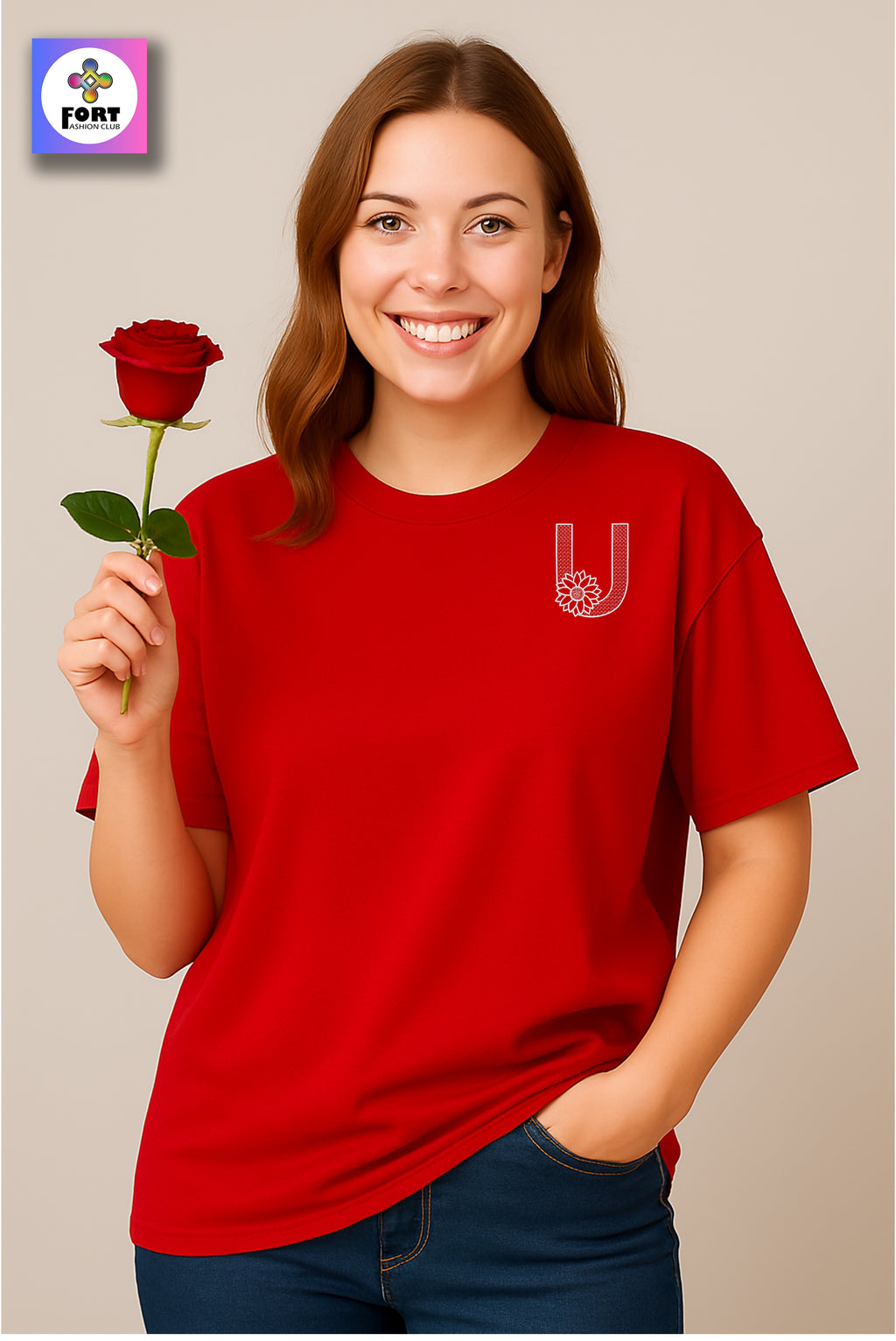 PREMIUM  ALPHABET EMBROIDERY UNISEX (DROP SHOULDER) T-SHIRT