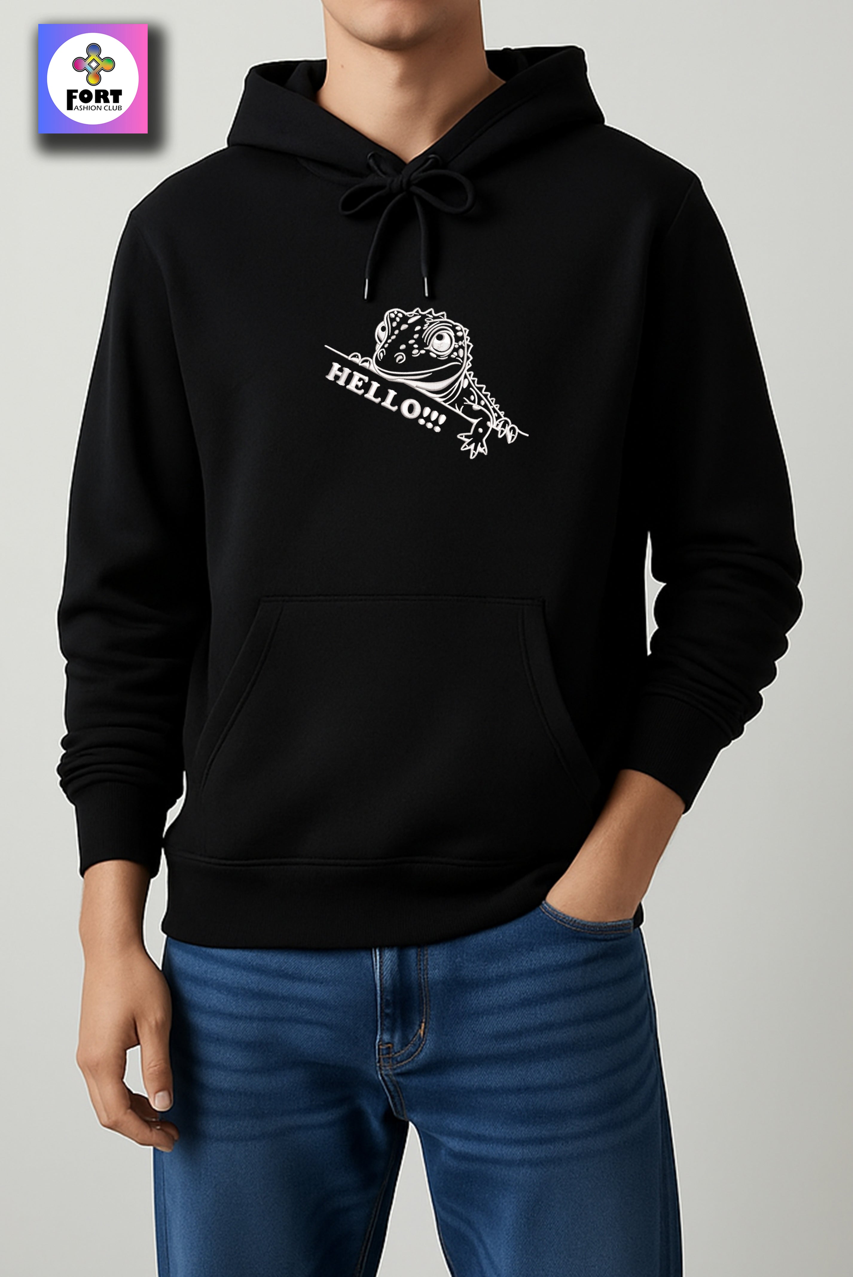 CRAZY EMBROIDERY UNISEX HOODIE – LIZARD