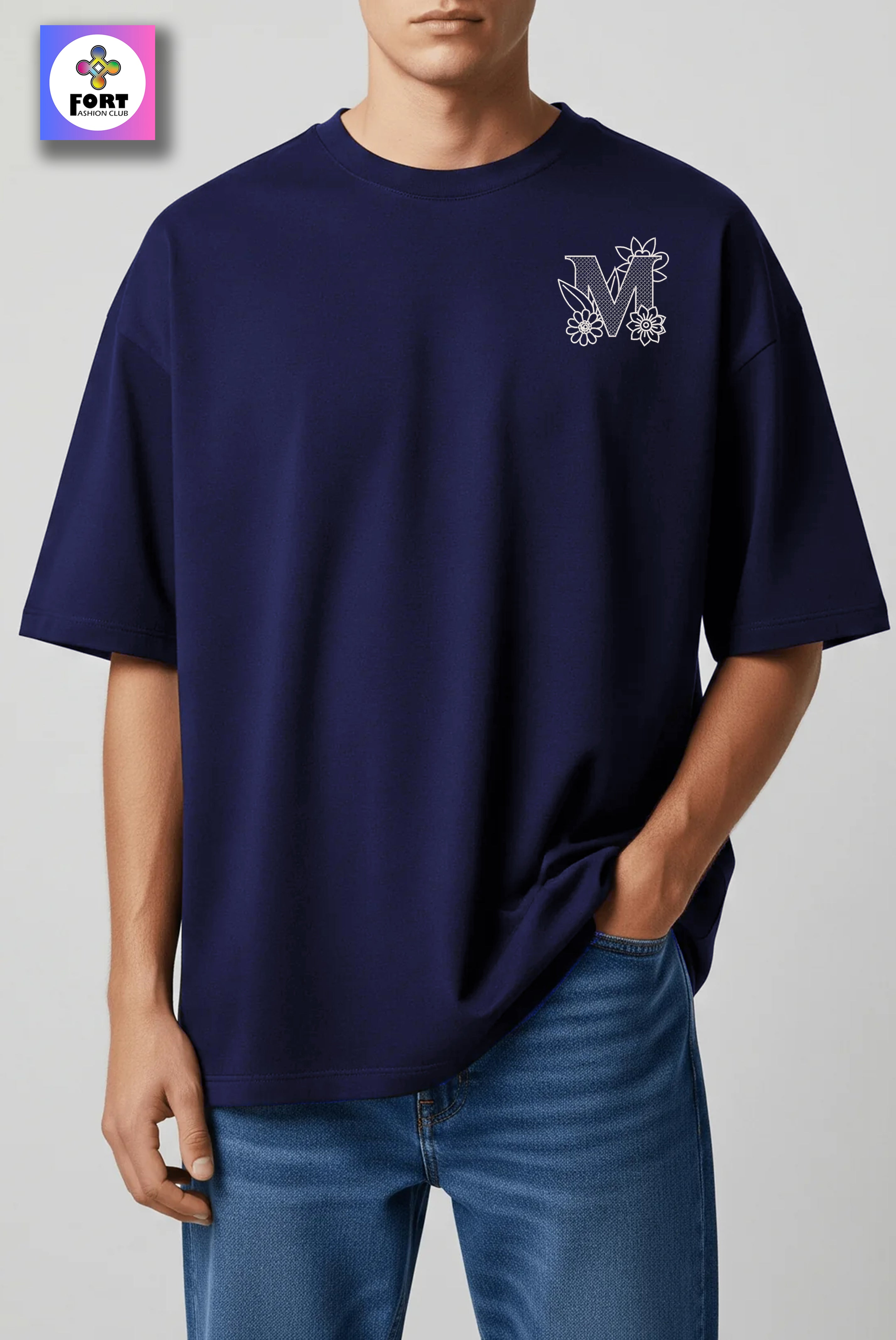 PREMIUM  ALPHABET EMBROIDERY UNISEX (DROP SHOULDER) T-SHIRT