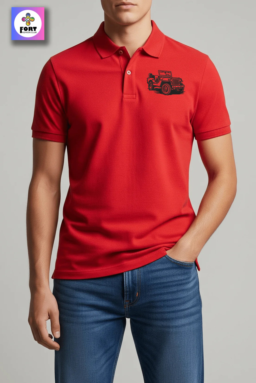 CRAZY EMBROIDERY UNISEX (COLLAR) T-SHIRT - JEEP