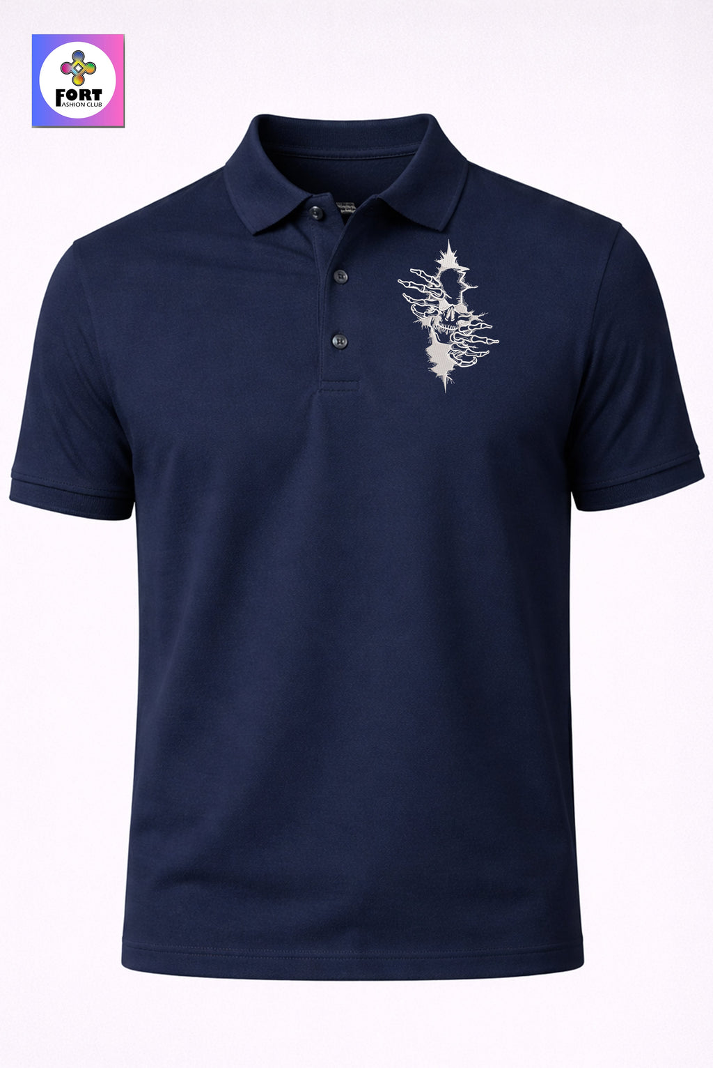 CRAZY EMBROIDERY UNISEX (COLLAR) T-SHIRT - ARTY SKULL FORT FASHION CLUB