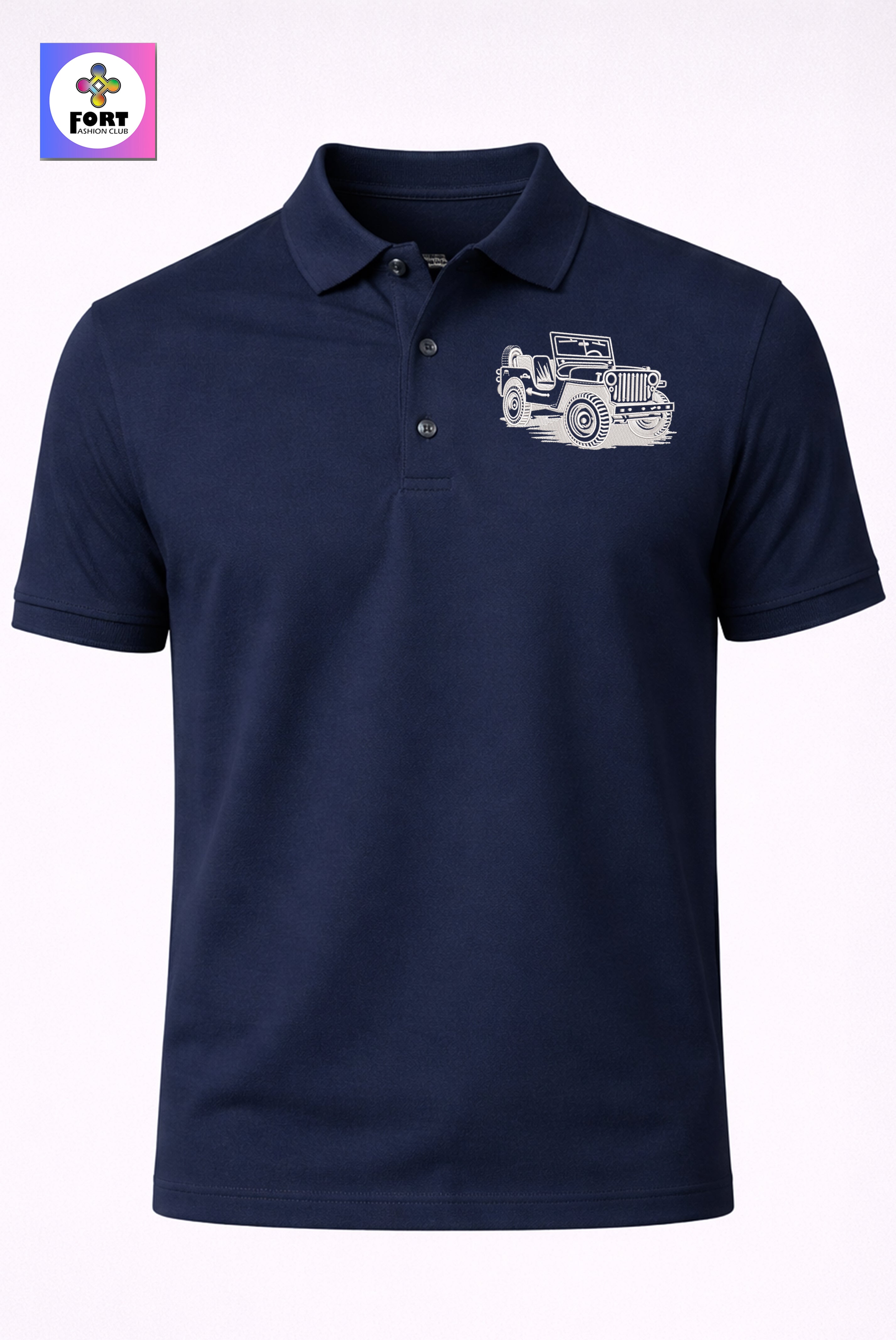 CRAZY EMBROIDERY UNISEX (COLLAR) T-SHIRT - JEEP FORT FASHION CLUB