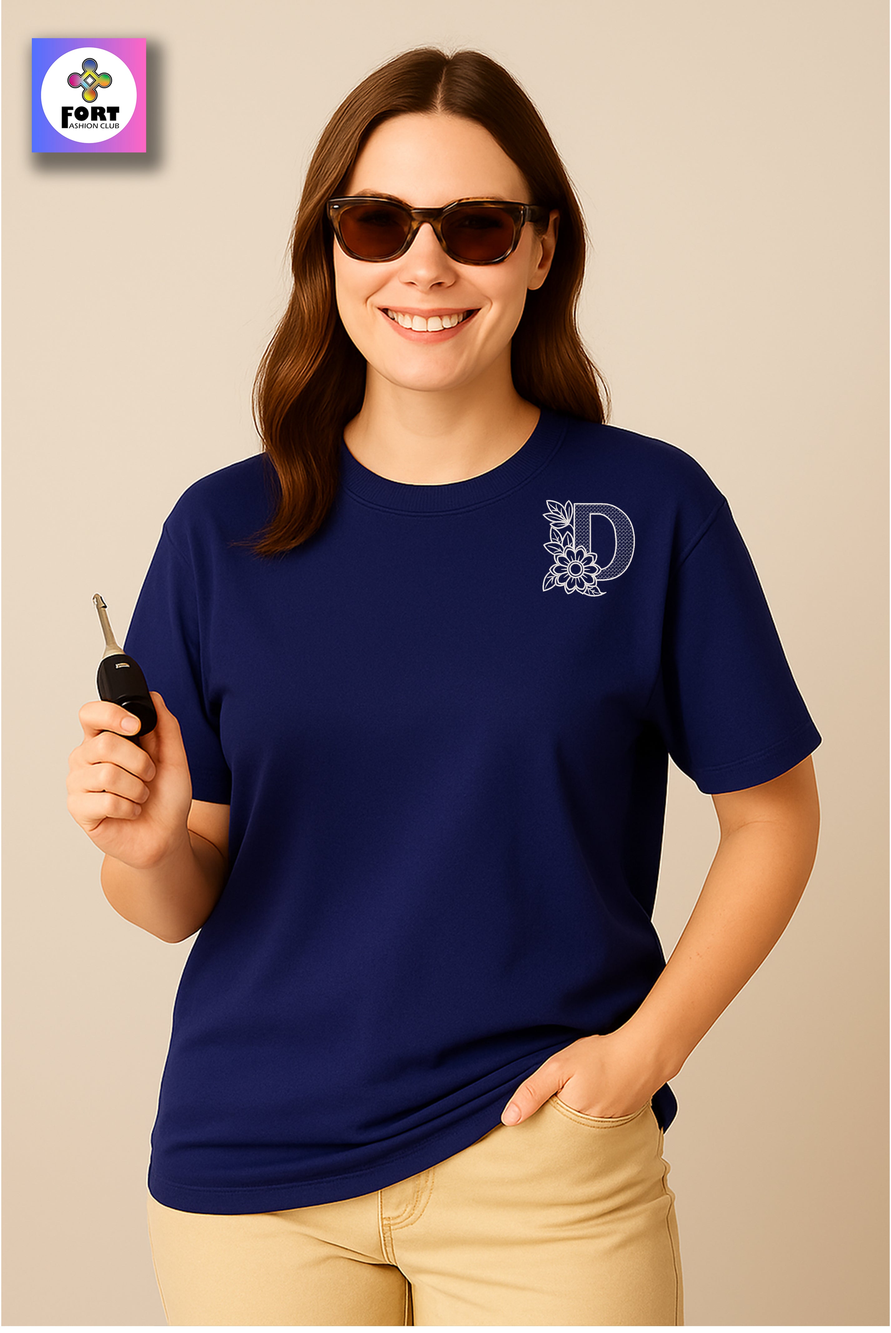 PREMIUM  ALPHABET EMBROIDERY UNISEX (DROP SHOULDER) T-SHIRT