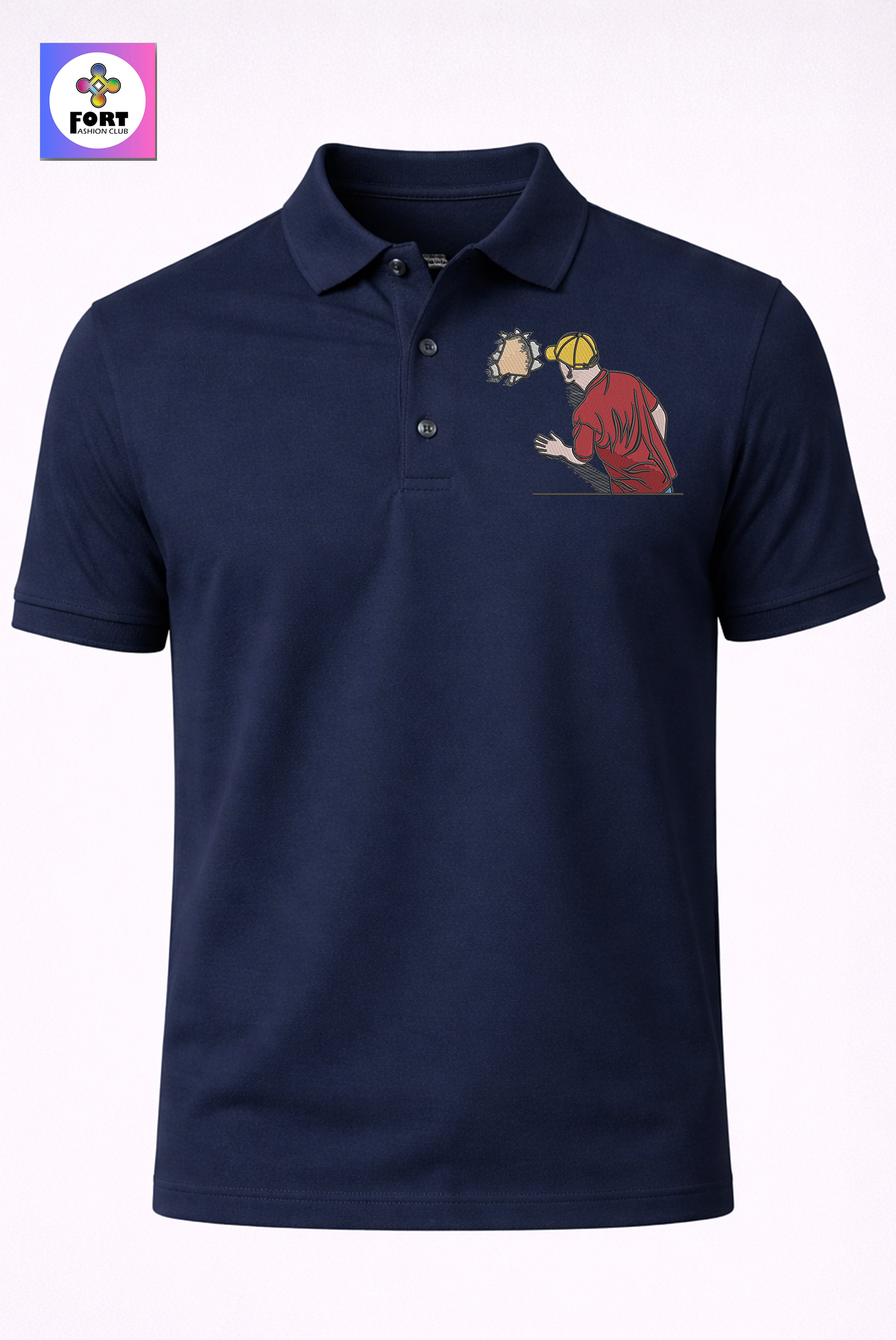 CRAZY EMBROIDERY UNISEX ( COLLAR ) T-SHIRT - CREATIVE FORT FASHION CLUB