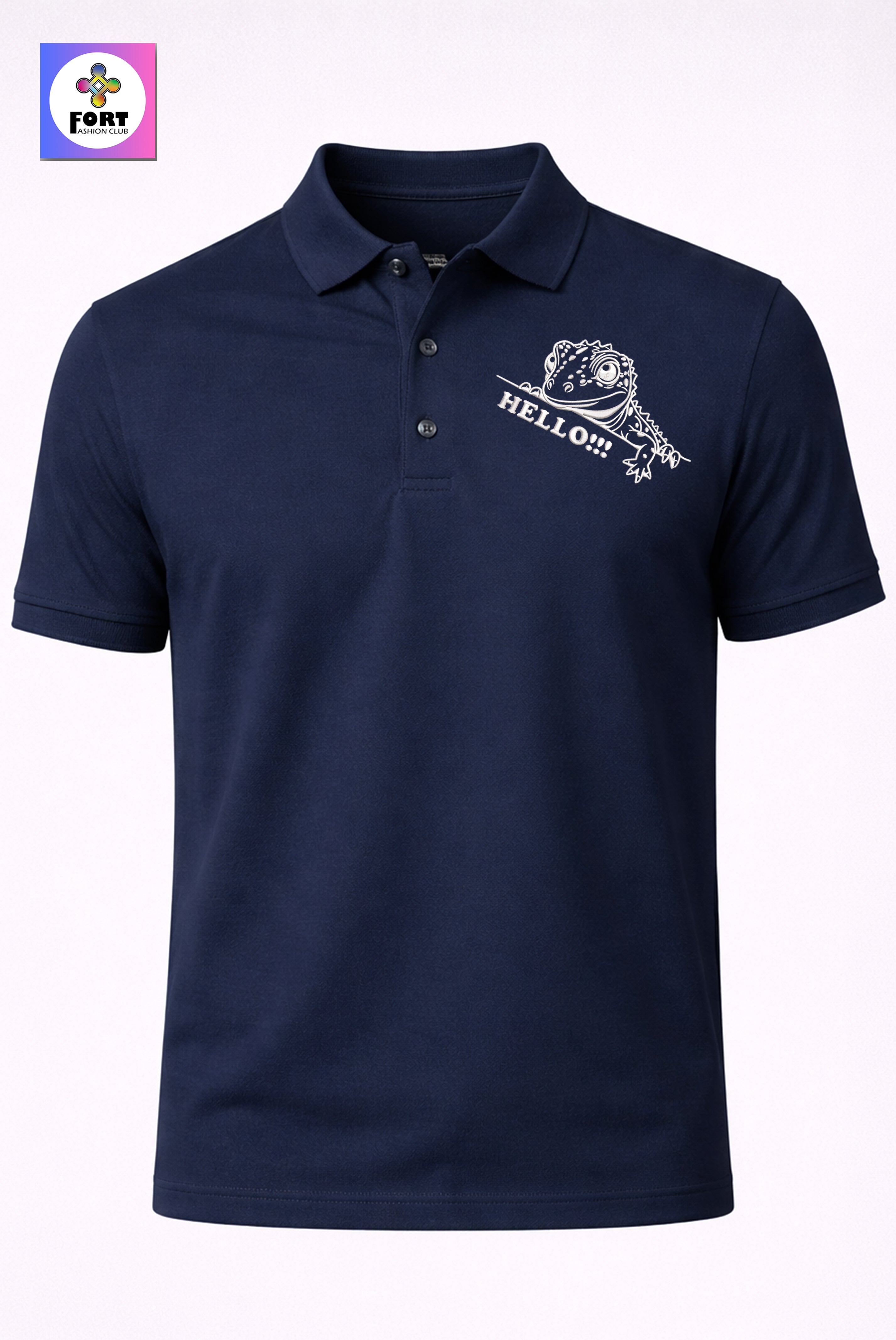 CRAZY EMBROIDERY UNISEX (COLLAR) T-SHIRT - LEZARD FORT FASHION CLUB