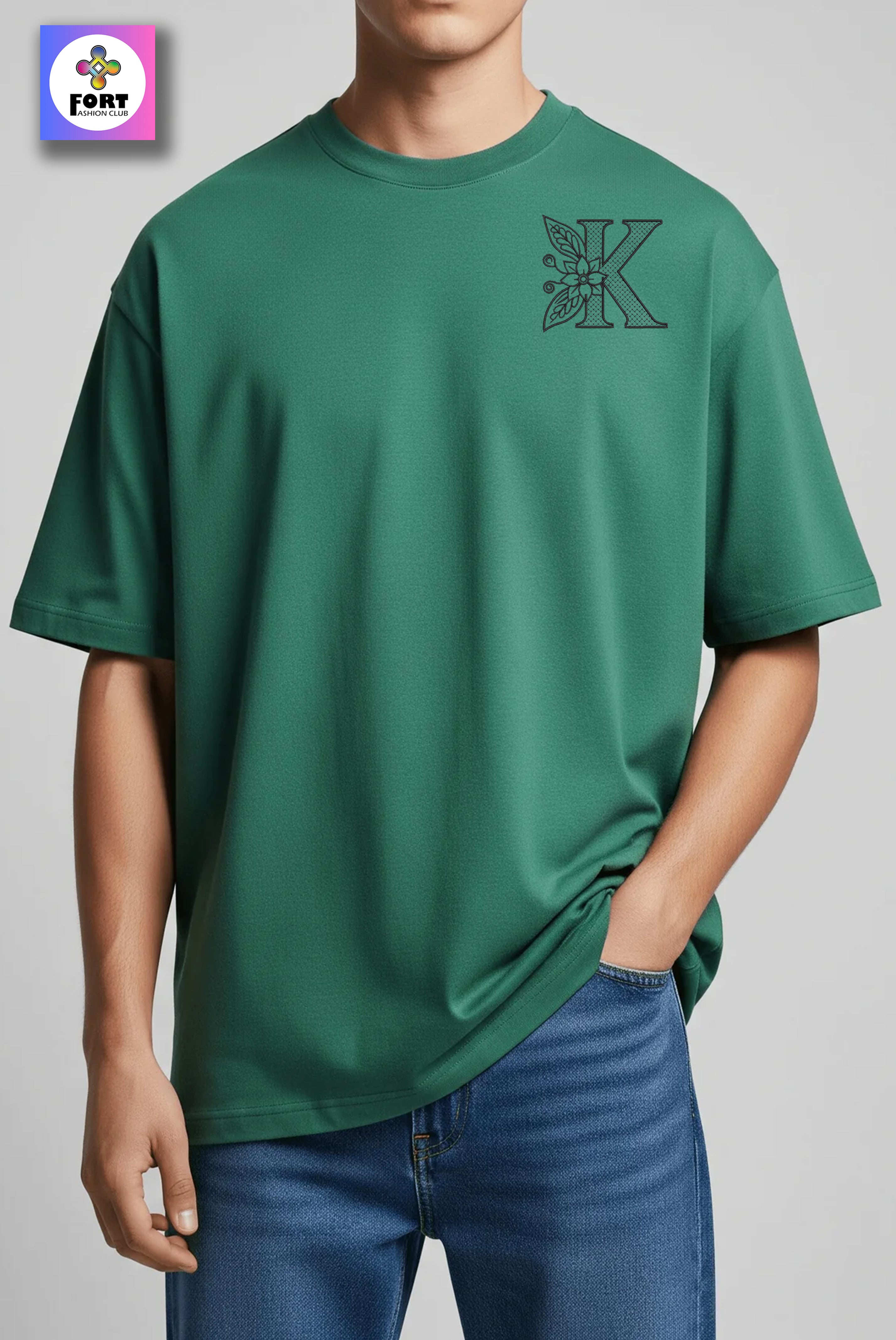 PREMIUM  ALPHABET EMBROIDERY UNISEX (DROP SHOULDER) T-SHIRT