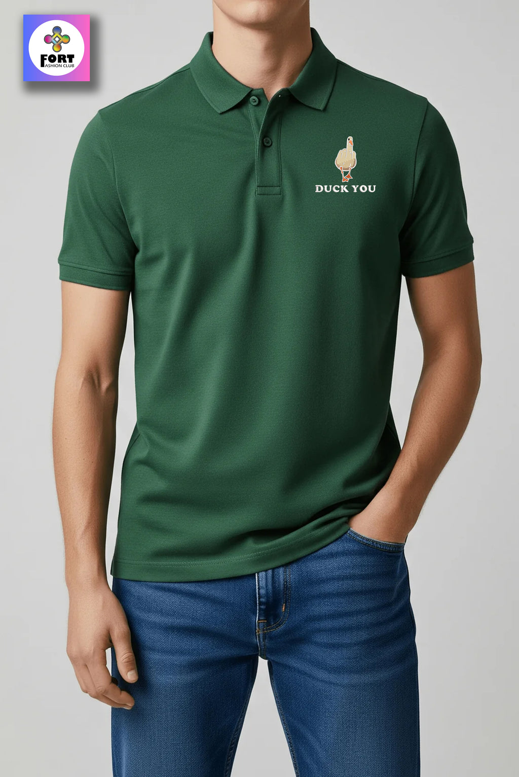 CRAZY EMBROIDERY UNISEX (COLLAR) T-SHIRT - DUCK