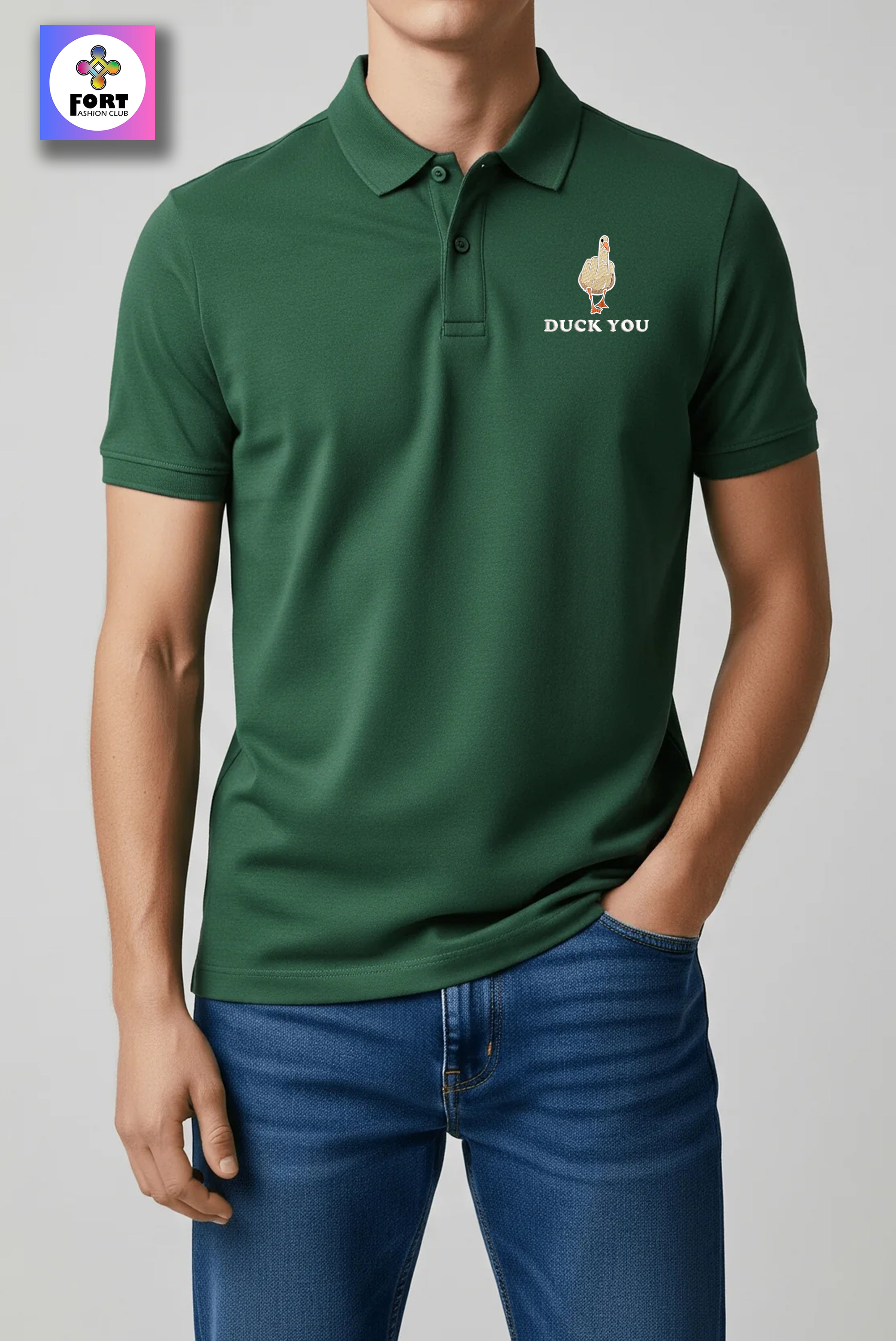 CRAZY EMBROIDERY UNISEX (COLLAR) T-SHIRT - DUCK