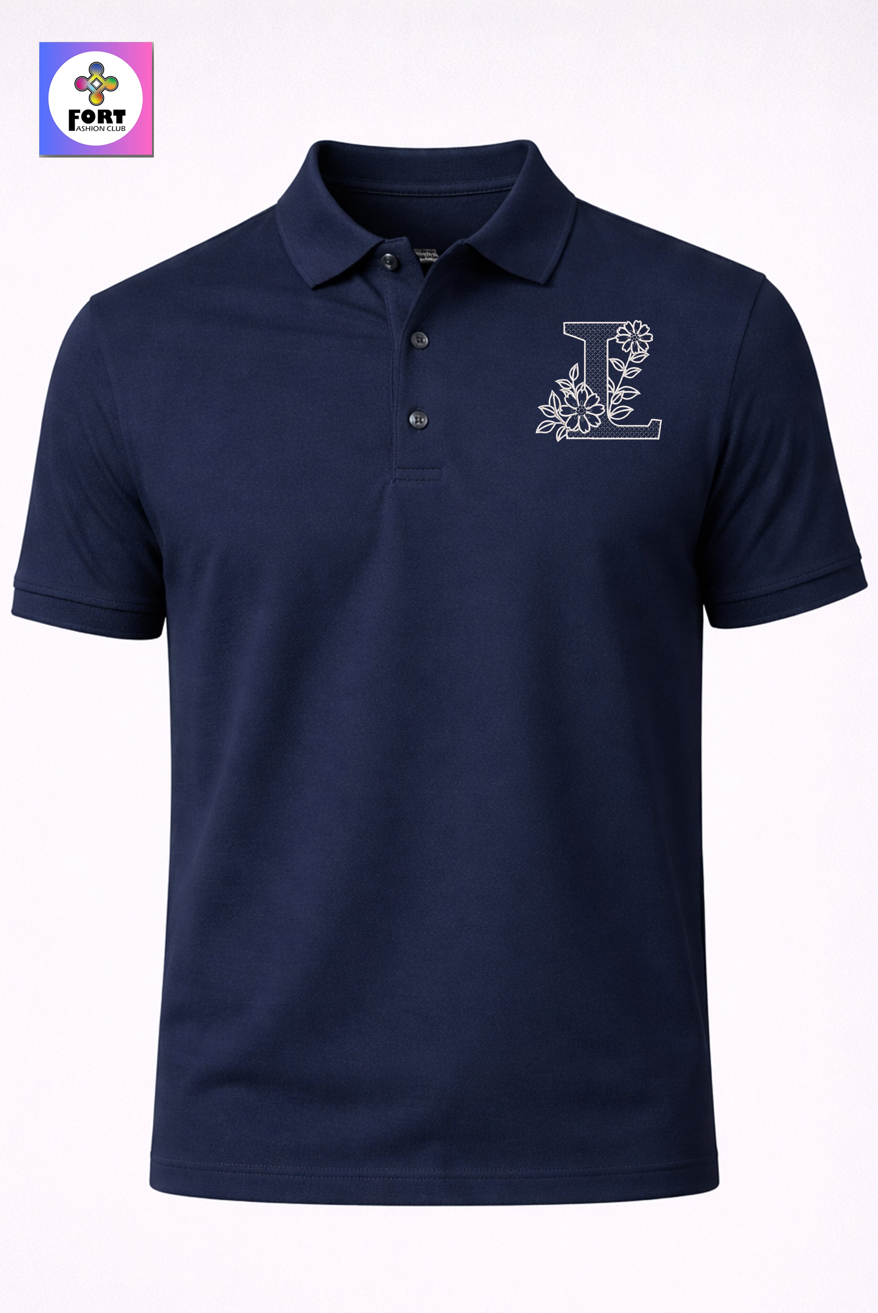 PREMIUM  ALPHABET EMBROIDERY UNISEX- (COLLAR) T-SHIRT FORT FASHION CLUB