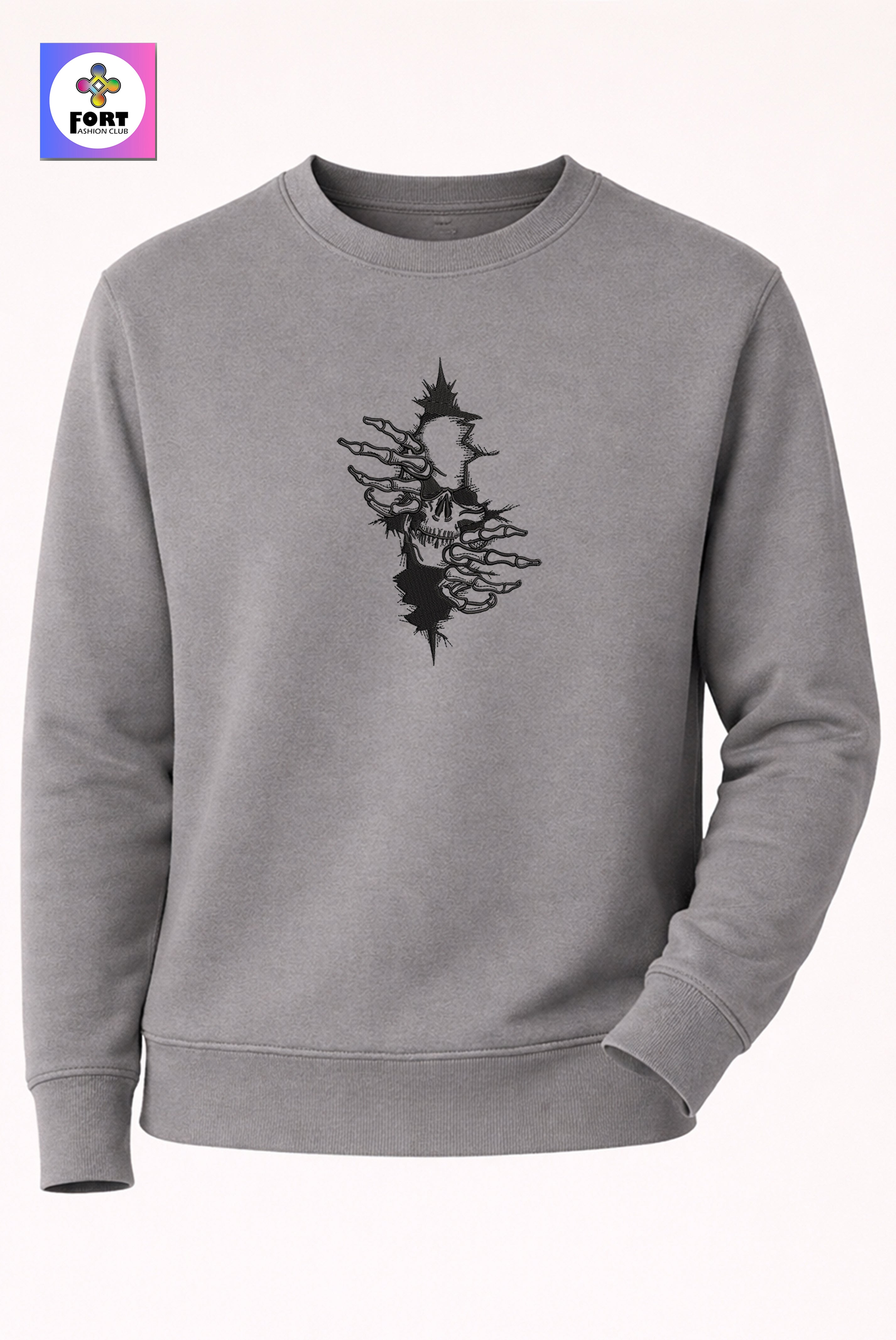 CRAZY EMBROIDERY UNISEX SWEATSHIRT – ARTY SKULL FORT FASHION CLUB