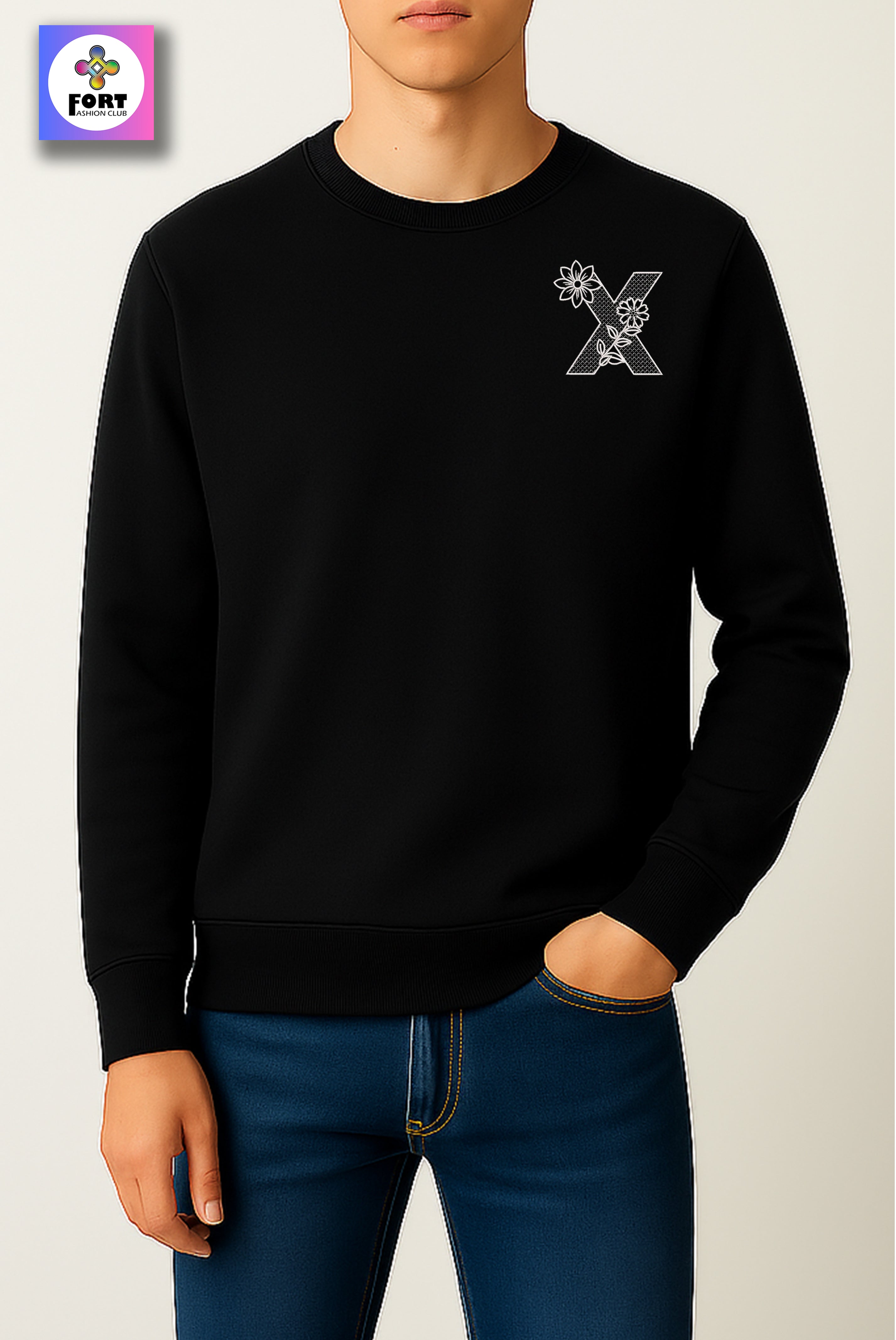 PREMIUM  ALPHABET EMBROIDERY UNISEX SWEATSHIRT