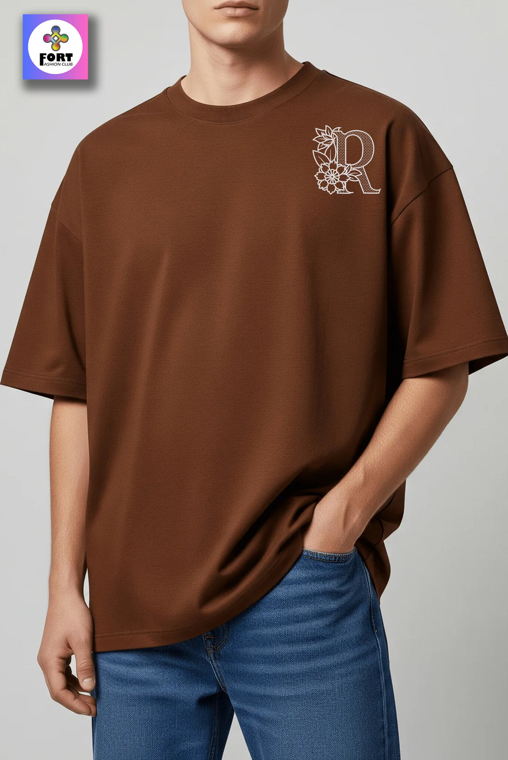 PREMIUM  ALPHABET EMBROIDERY UNISEX (DROP SHOULDER) T-SHIRT