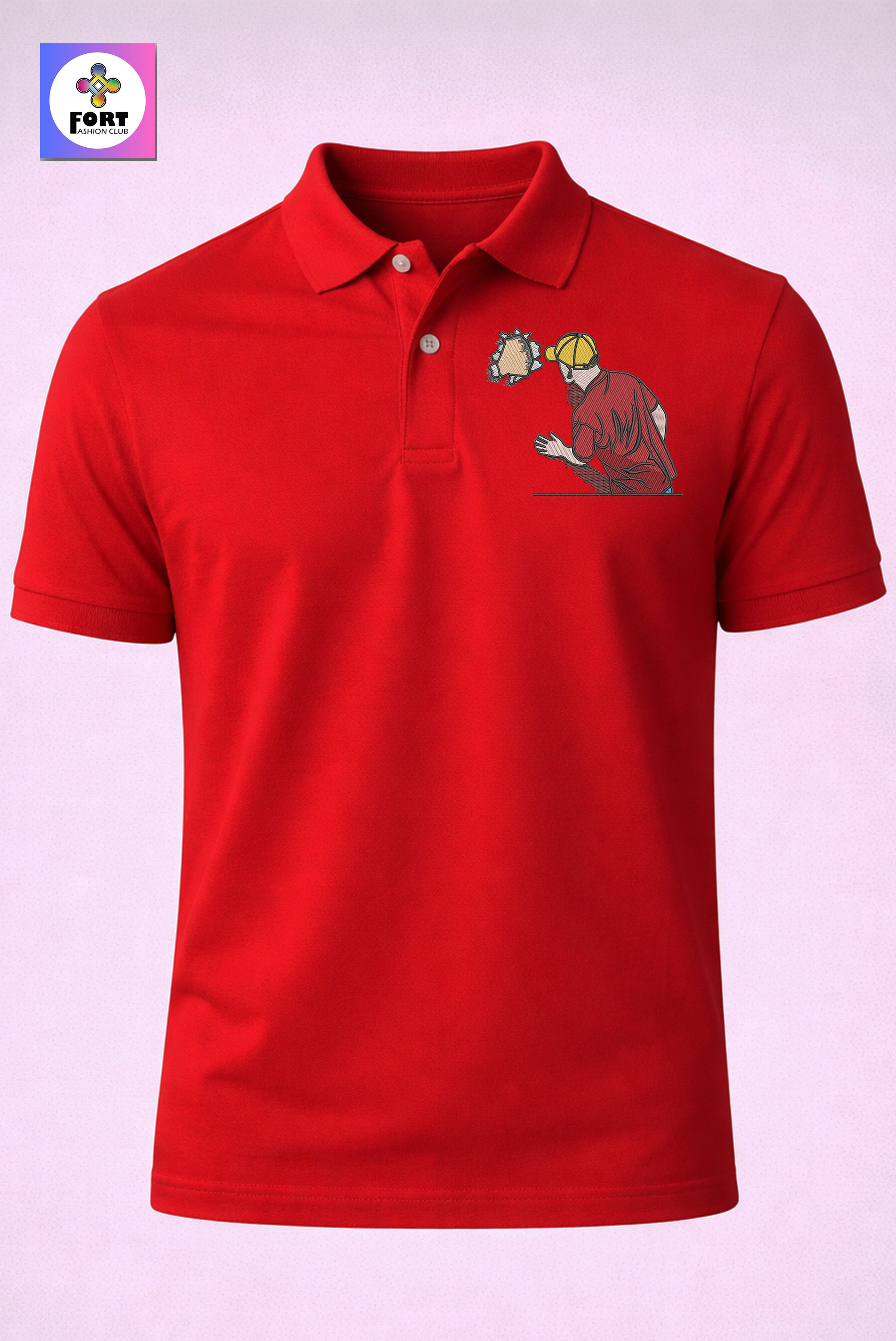 CRAZY EMBROIDERY UNISEX ( COLLAR ) T-SHIRT - CREATIVE FORT FASHION CLUB