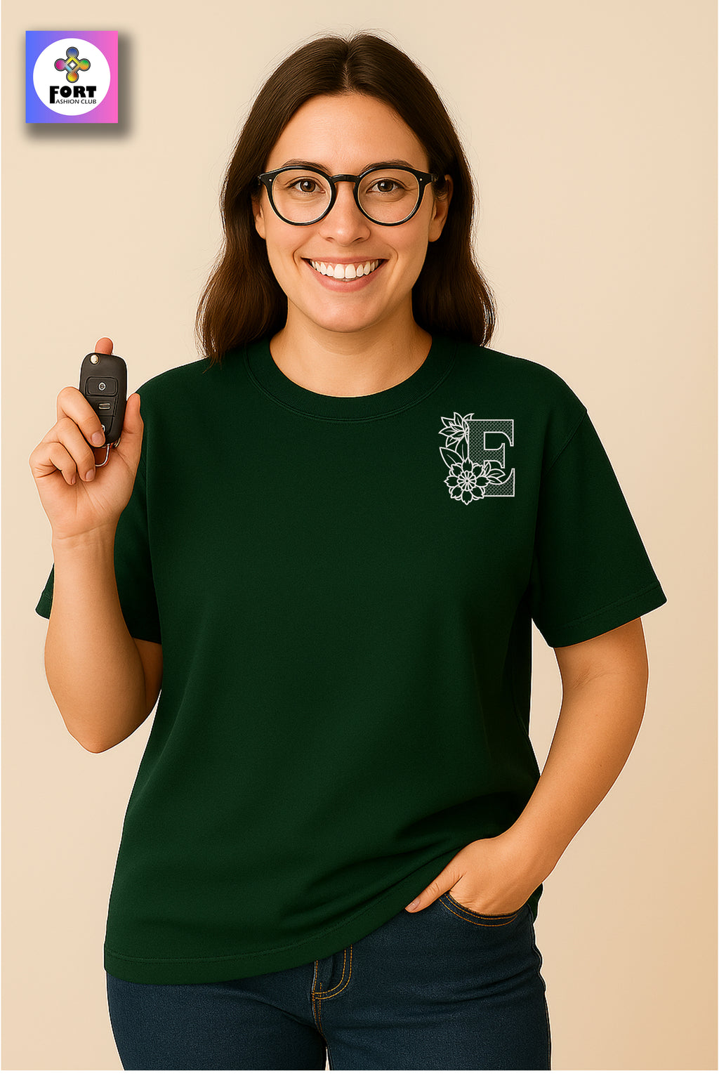 PREMIUM  ALPHABET EMBROIDERY UNISEX (DROP SHOULDER) T-SHIRT