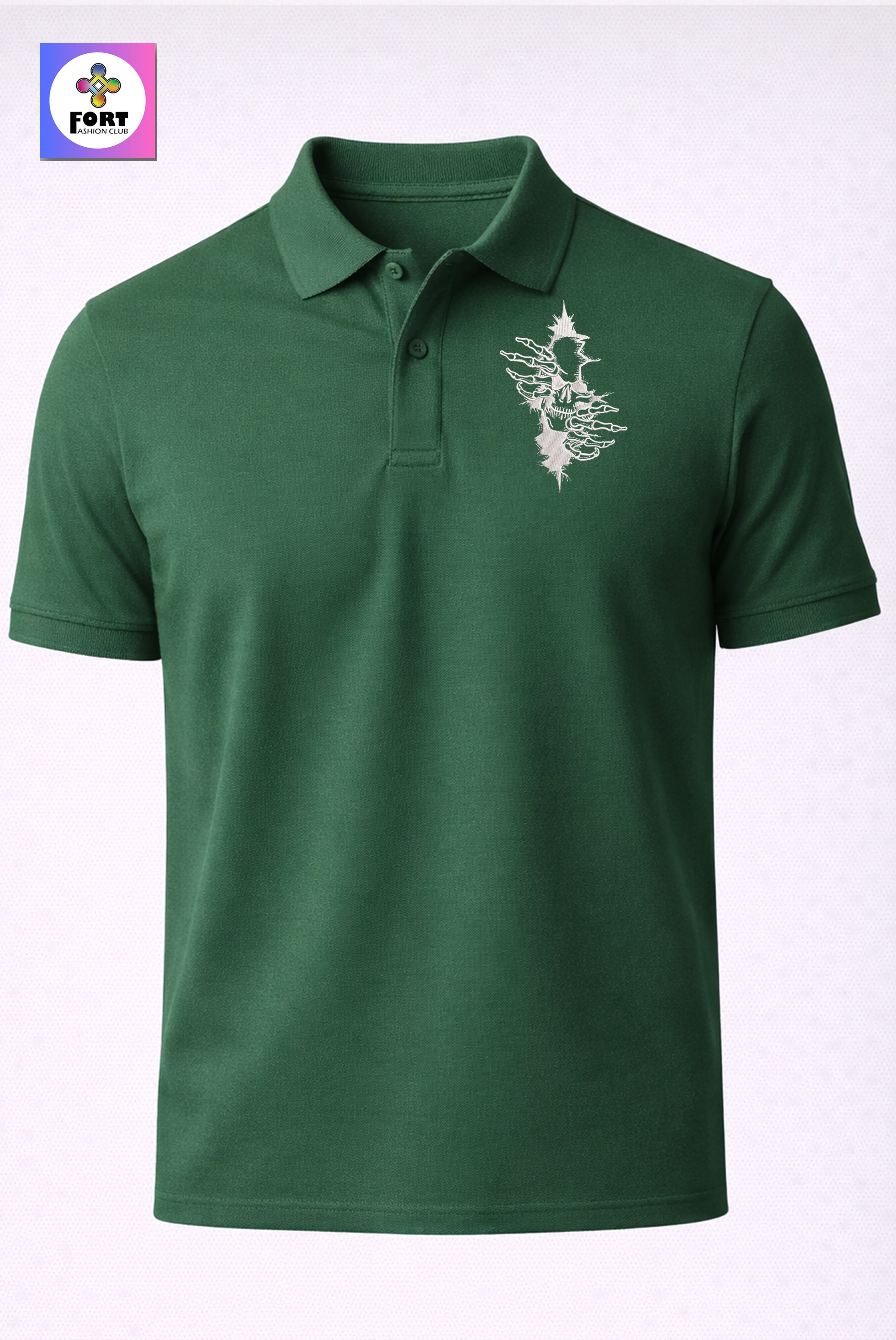 CRAZY EMBROIDERY UNISEX (COLLAR) T-SHIRT - ARTY SKULL FORT FASHION CLUB