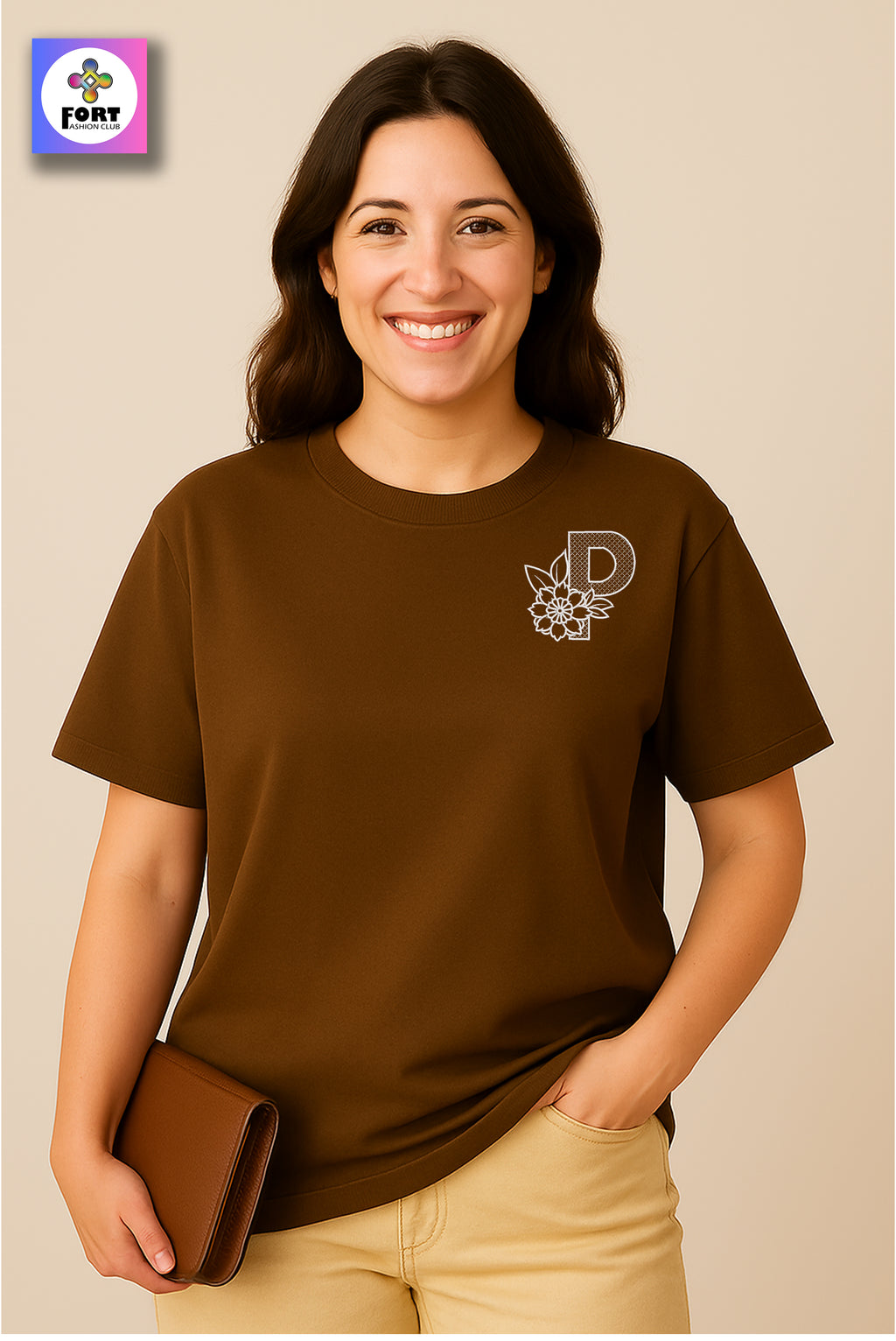 PREMIUM  ALPHABET EMBROIDERY UNISEX (DROP SHOULDER) T-SHIRT