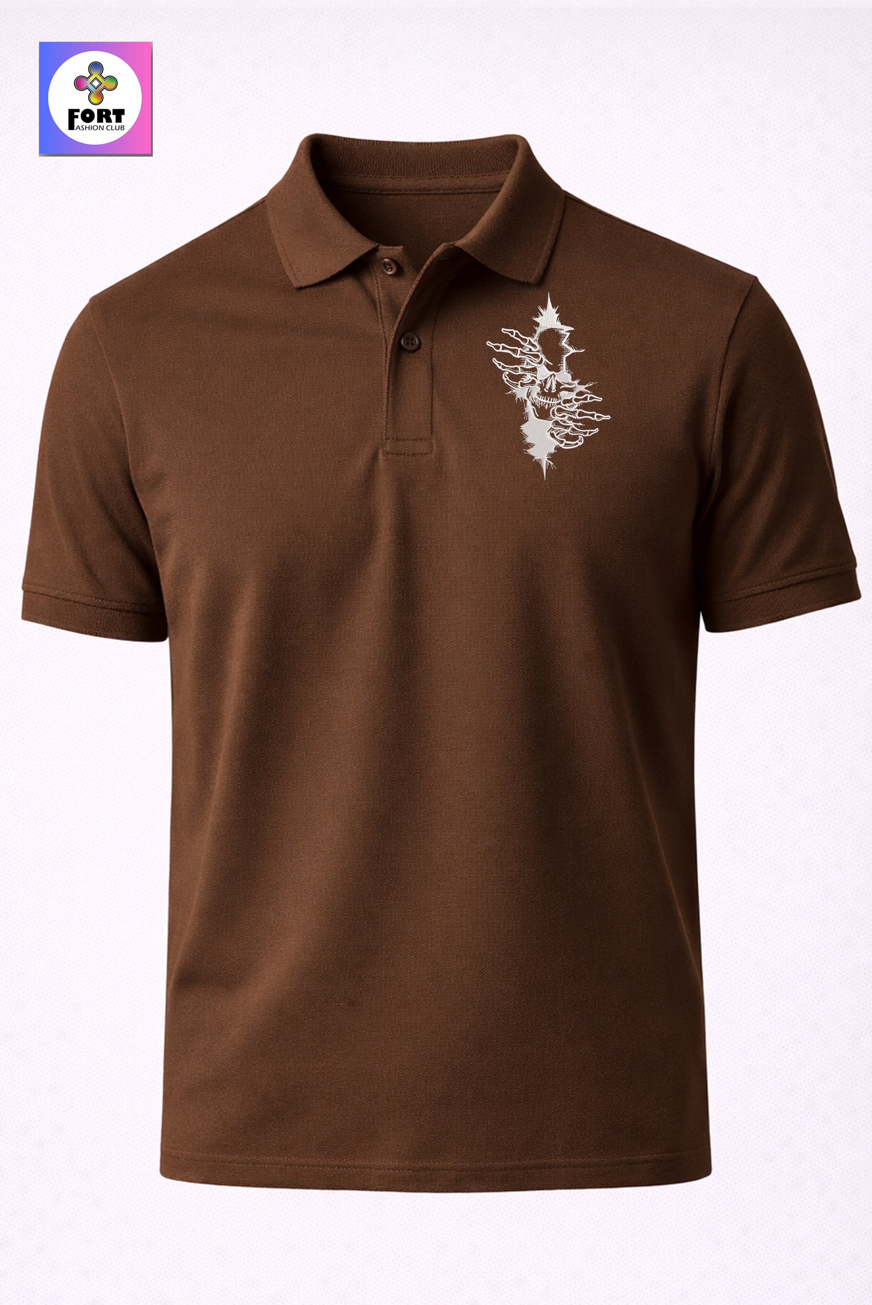 CRAZY EMBROIDERY UNISEX (COLLAR) T-SHIRT - ARTY SKULL FORT FASHION CLUB