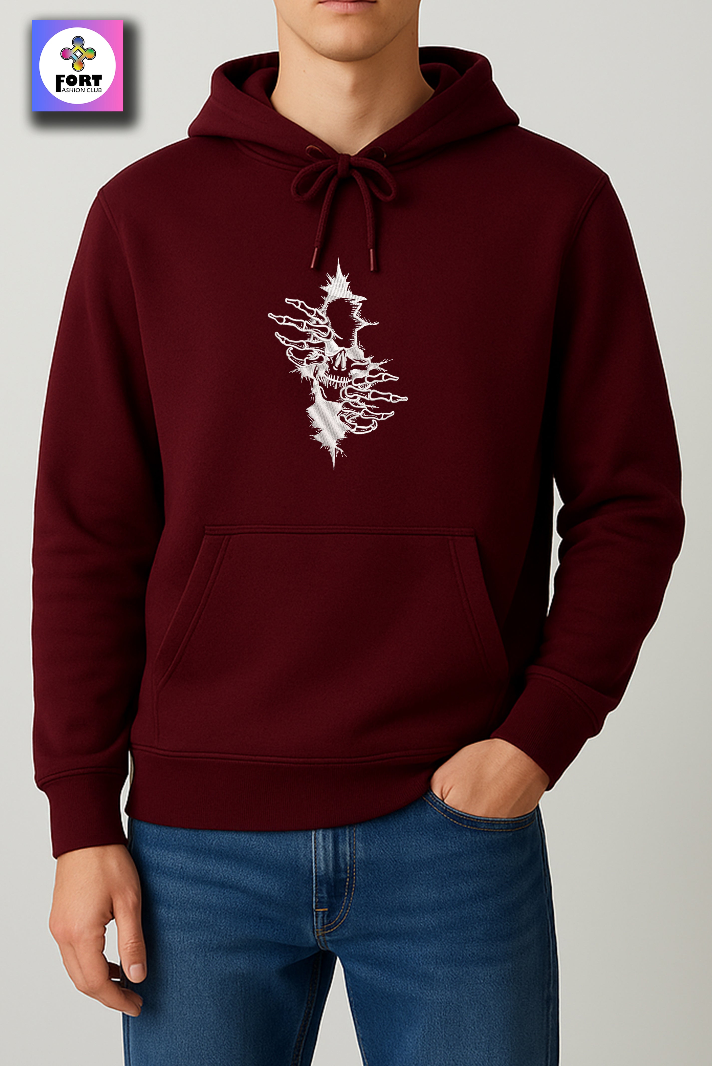 CRAZY EMBROIDERY UNISEX HOODIE – ARTY SKULL