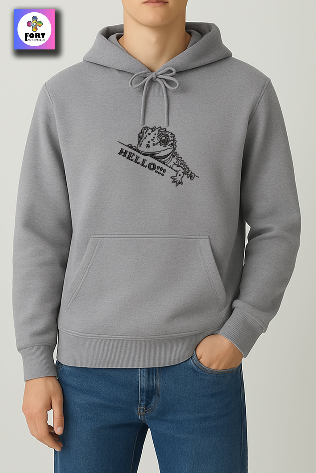 CRAZY EMBROIDERY UNISEX HOODIE – LIZARD