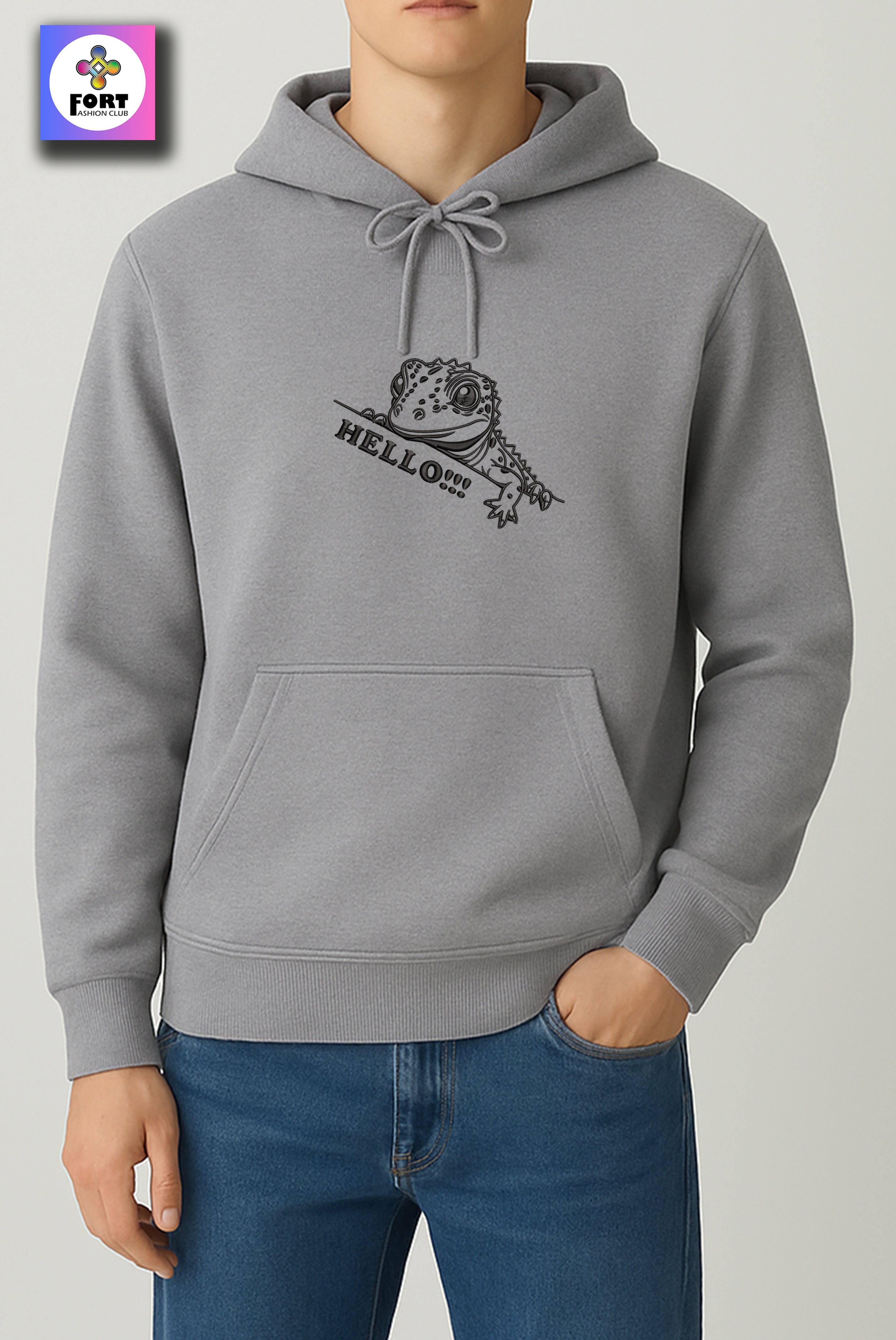 CRAZY EMBROIDERY UNISEX HOODIE – LIZARD
