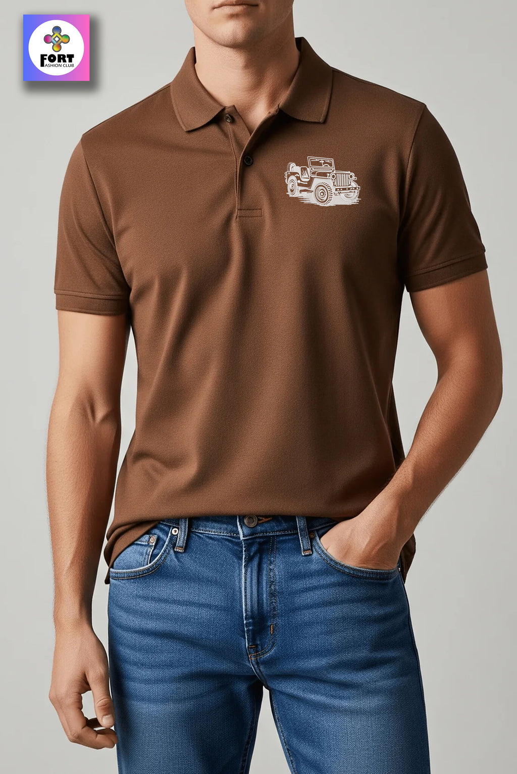 CRAZY EMBROIDERY UNISEX (COLLAR) T-SHIRT - JEEP