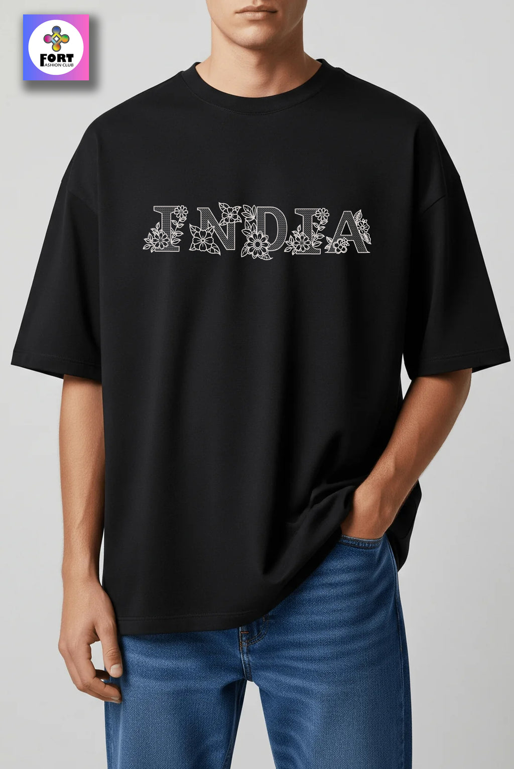 PREMIUM  ALPHABET EMBROIDERY UNISEX (DROP SHOULDER) T-SHIRT